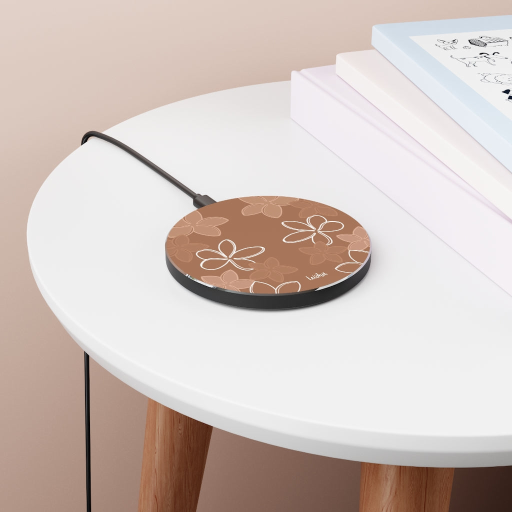 Pua Melia Mocha Wireless Charger - Fast Qi-Certified Charging Pad for iPhone, Samsung, AirPods - Perfect for Home, Office, and Travel