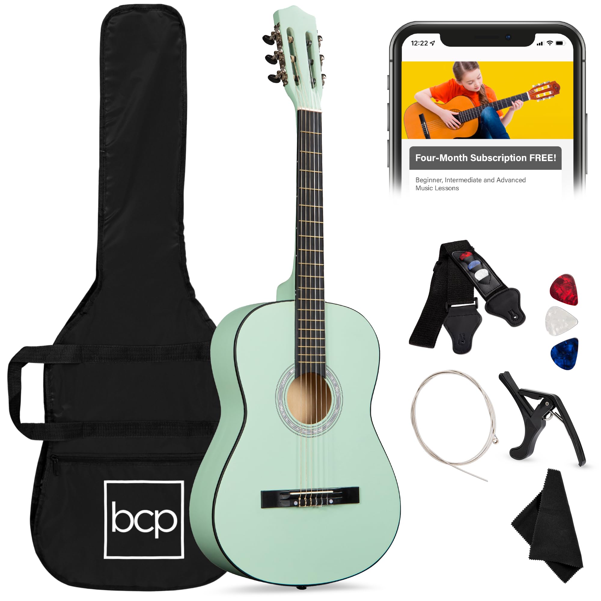 Best Choice Products 38-Inch All Wood Acoustic Guitar Starter Kit for Beginners with Gig Bag, 6 Picks, Nylon Strings & Strap w/Pick Holder - SoCal Green | Perfect for Learning, Practice & Live Performances
