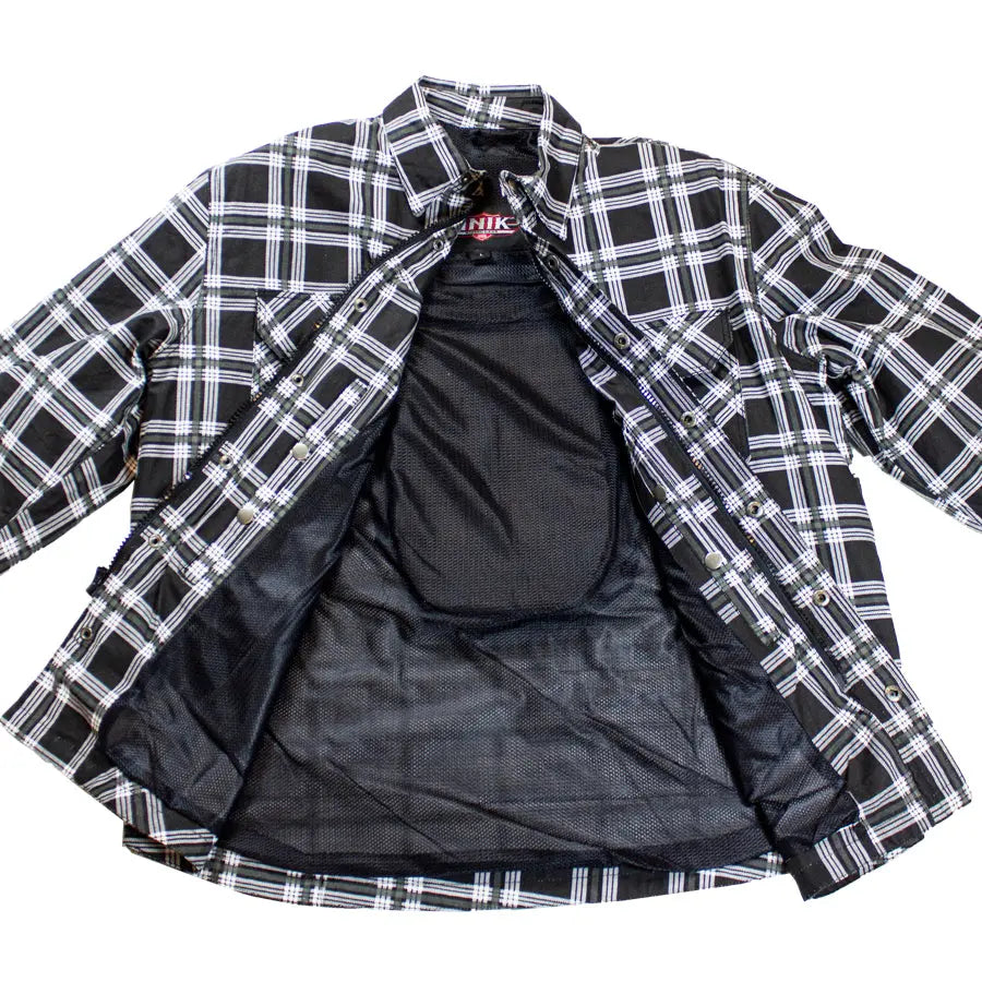 Unik International Men's Plaid Flannel Armored Shirt Jacket - Warm Winter Outdoor Workwear for Construction & Motorcycle Riding