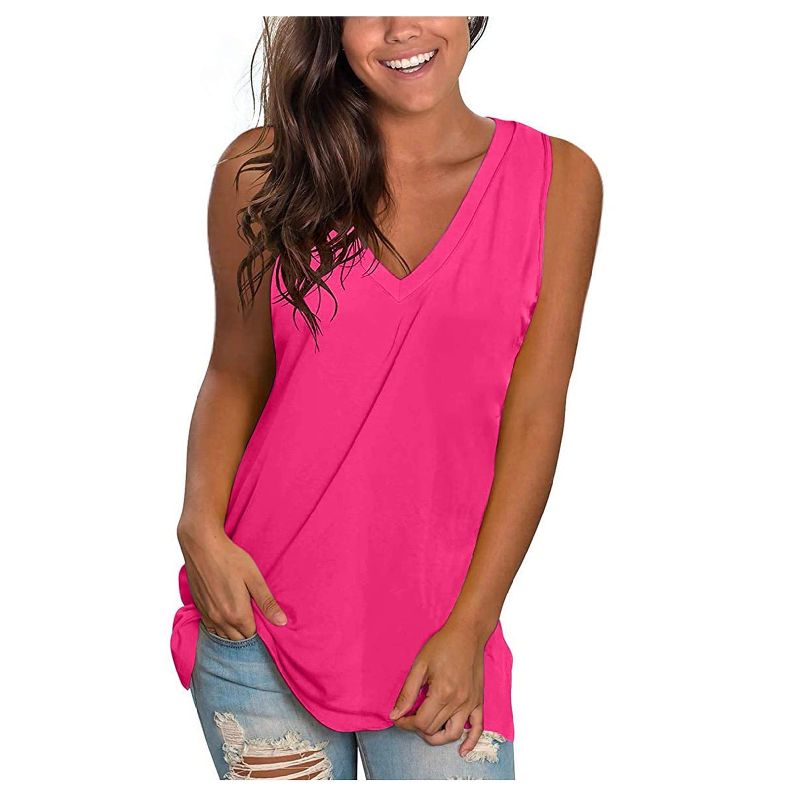 Women's Cotton V-Neck Tank Tops - Summer Sleeveless Blouse for Casual Wear