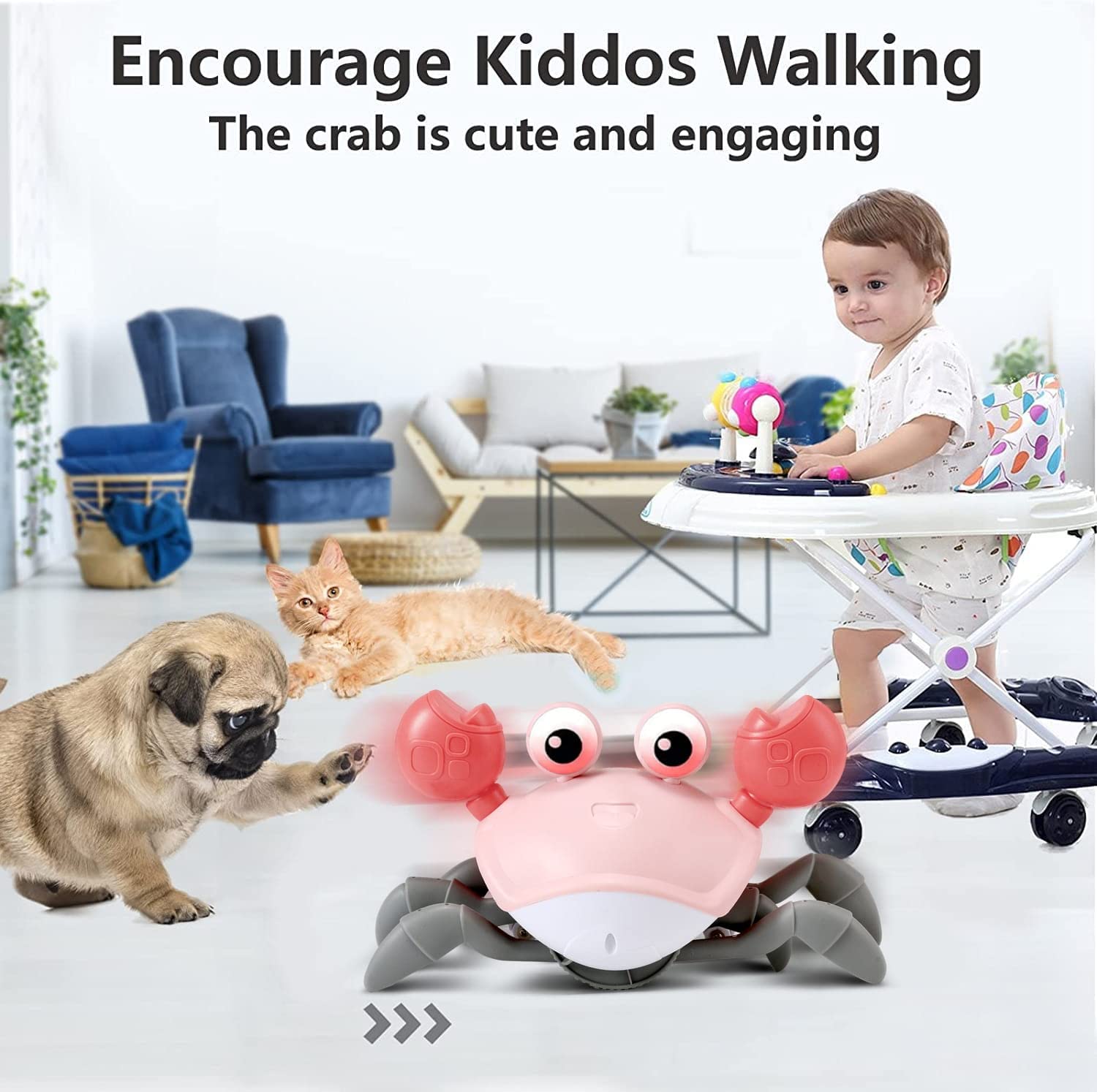 Pink Crawling Crab Baby Toy - Montessori Learning Toy for 0-36 Months | Tummy Time & Crawling Practice | Perfect for 1st Birthday & Valentine's Gifts | Infant Developmental Toy for Girls & Boys | Great for Daycare, Playtime & Early Learning Activities