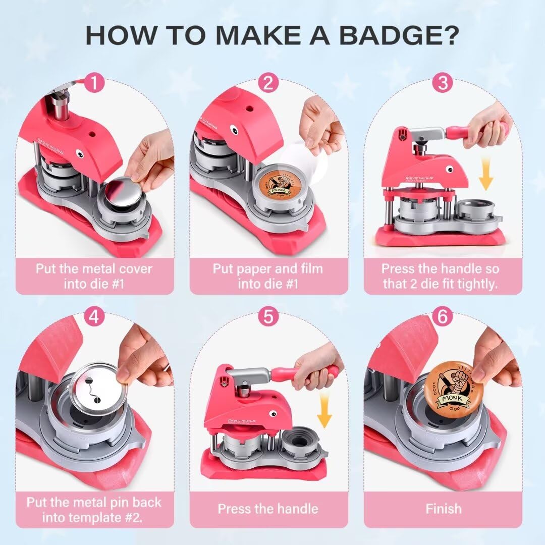 Button Pin Maker Machine Kit - 300 Pcs 1'', 1.25'', 2.25'' Badge Press with Dies, Refills & Circle Cutters for DIY Custom Pins - Perfect for Events, Parties, Fundraisers & Craft Projects