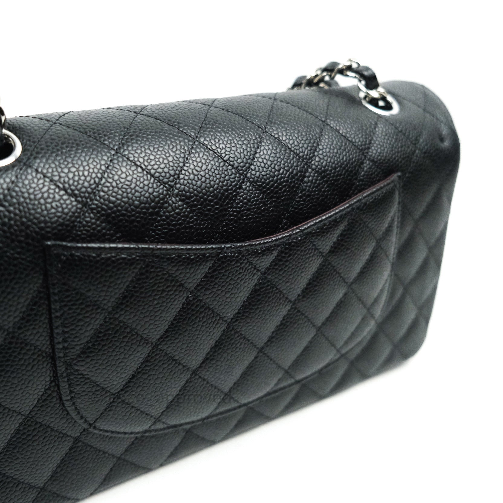 Chanel Classic M/L Medium Double Flap Bag Black Caviar Leather with Silver Hardware - Luxury Designer Handbag for Women, Perfect for Work, Evening Events & Special Occasions