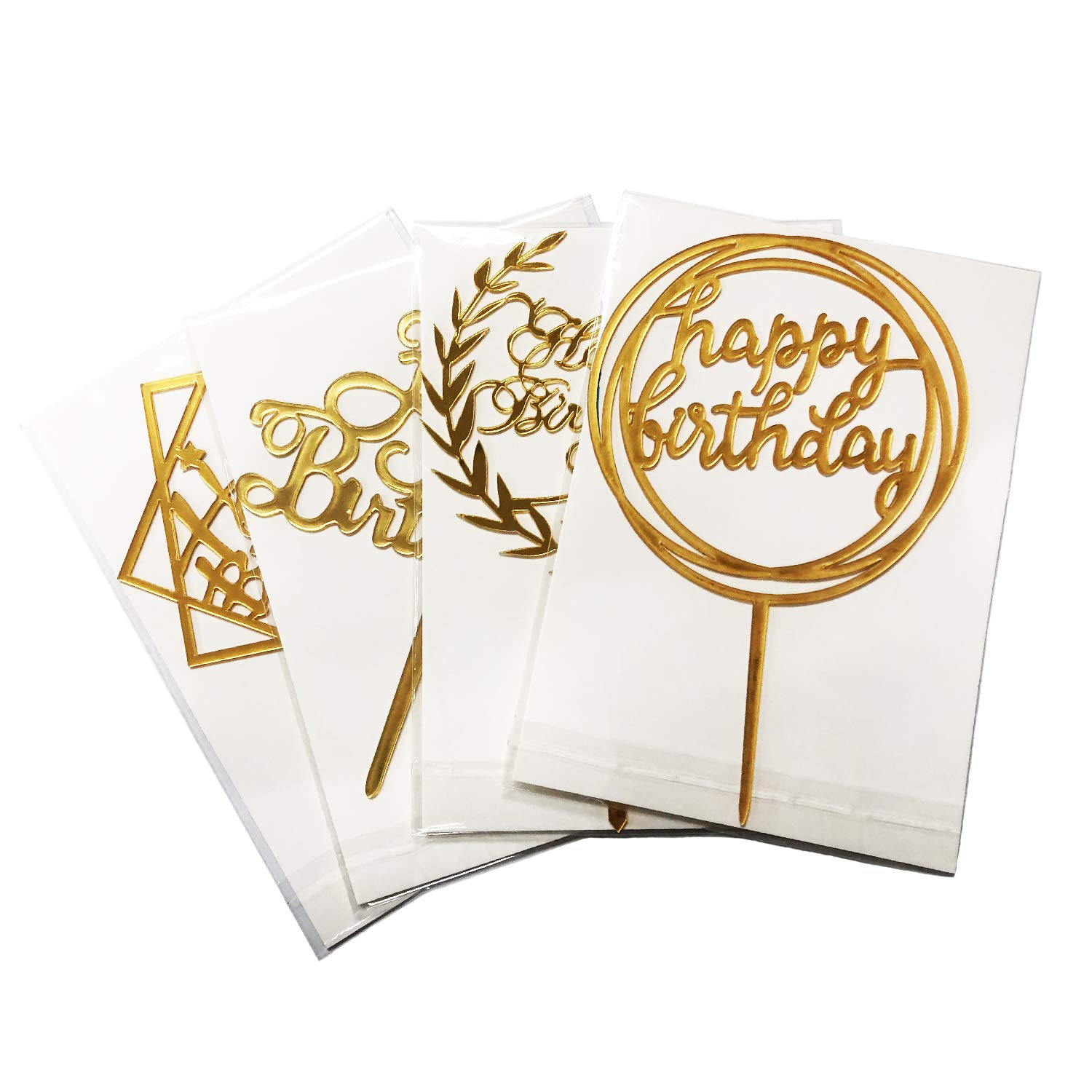 Gold Birthday Cupcake Toppers - 4 Pack Acrylic Happy Birthday Cake Decorations for Parties, Weddings & Celebrations | Elegant Cake Topper Supplies for Birthday Cakes, Cupcakes & Desserts