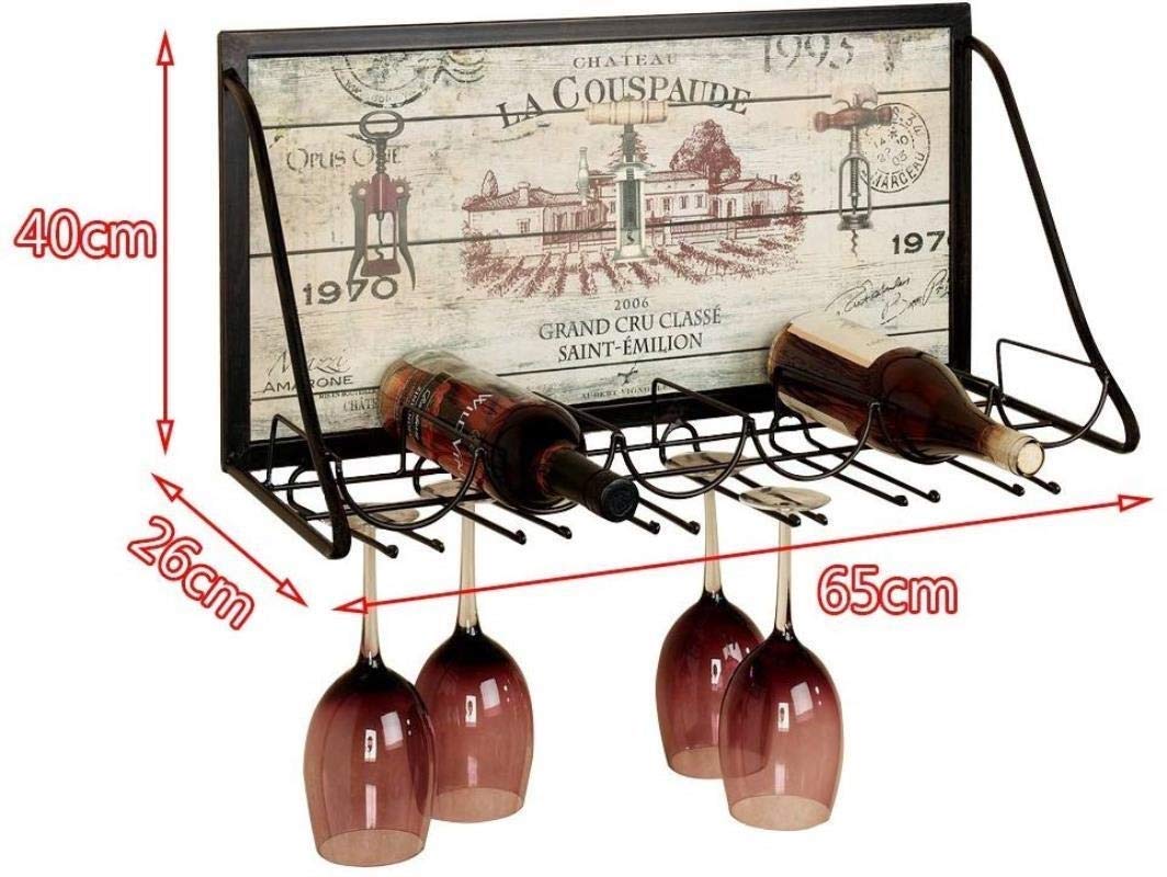 European Style Wall Mount Metal Stemware Rack - Hanging Wine Bottle Holder & Iron Wine Glass Storage Unit with Floating Shelves | Goblet Organizer (65x26x40cm) - Perfect for Kitchen, Bar, Dining Room & Wine Cellar Organization