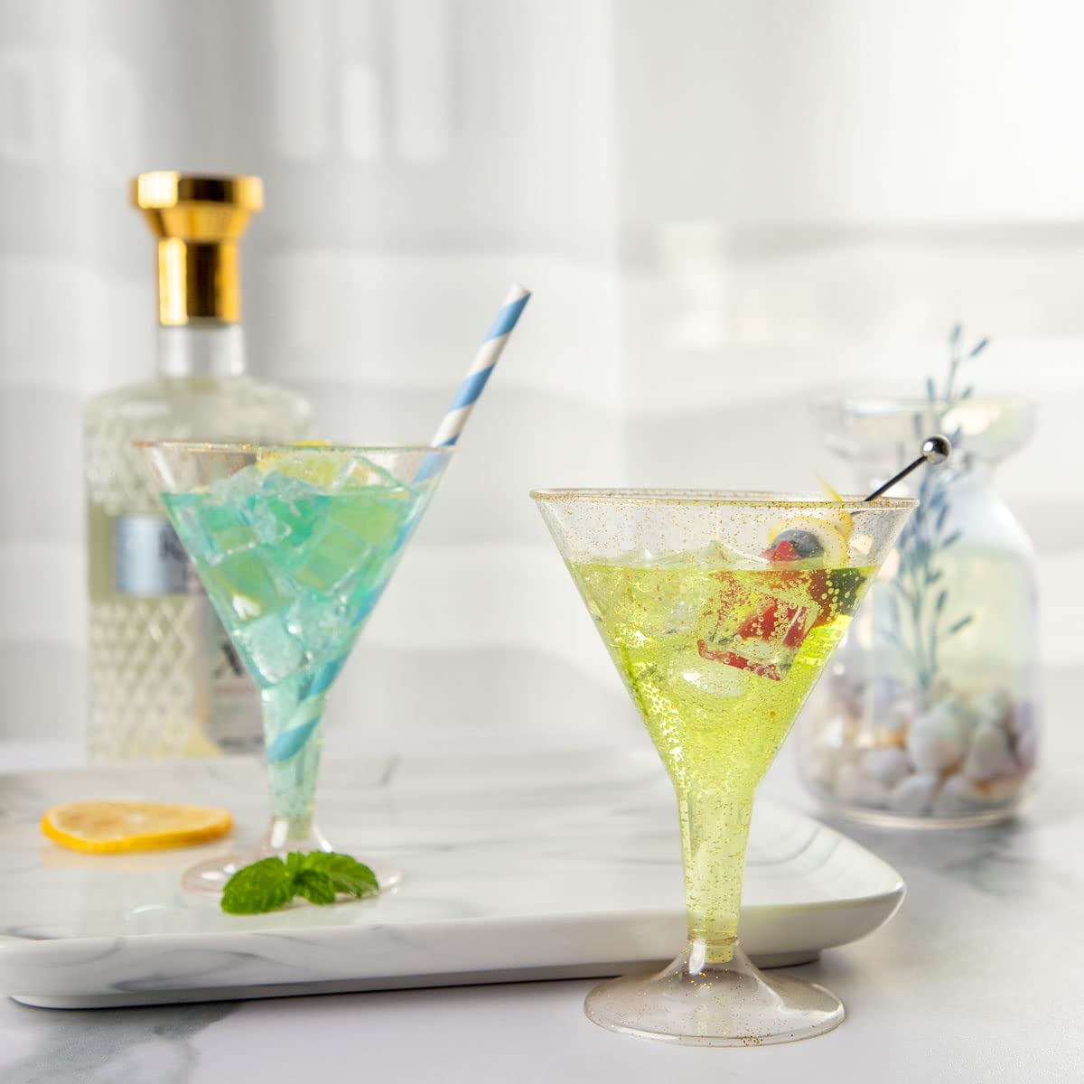 48 Pack Gold Plastic Martini Glasses - 6.25oz Disposable Cocktail Cups for Wedding, Party & Events - Elegant Plastic Margarita Glasses for Champagne, Cocktails & Beverages - Perfect for Bridal Showers, Bachelorette Parties & Celebrations