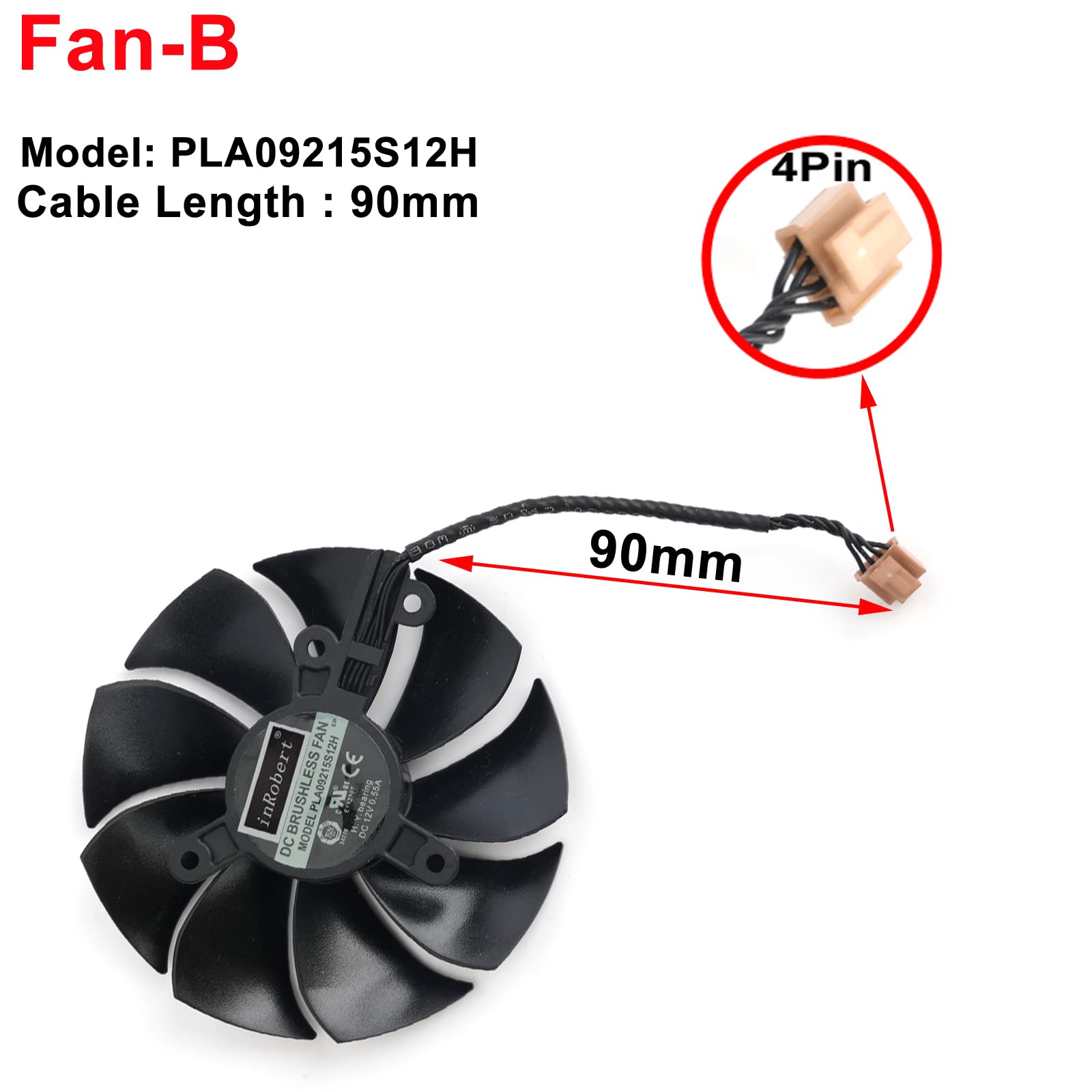 EVGA RTX 3070 3080 Ti 3090 XC3 BLACK Replacement Cooling Fan - High Performance Graphics Card Fan (PLA09215S12H, Fan-B) for PC Gaming & Video Editing Workstations