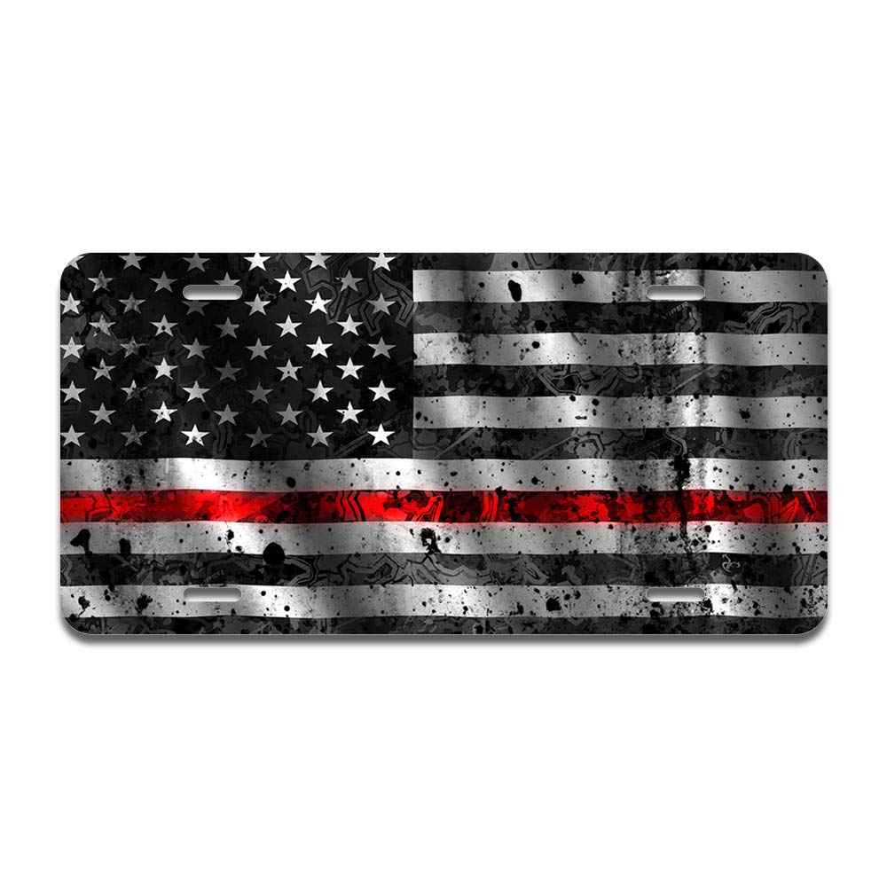 SignMission America Grunge Flag in The Wind Red Aluminum License Plate - 12