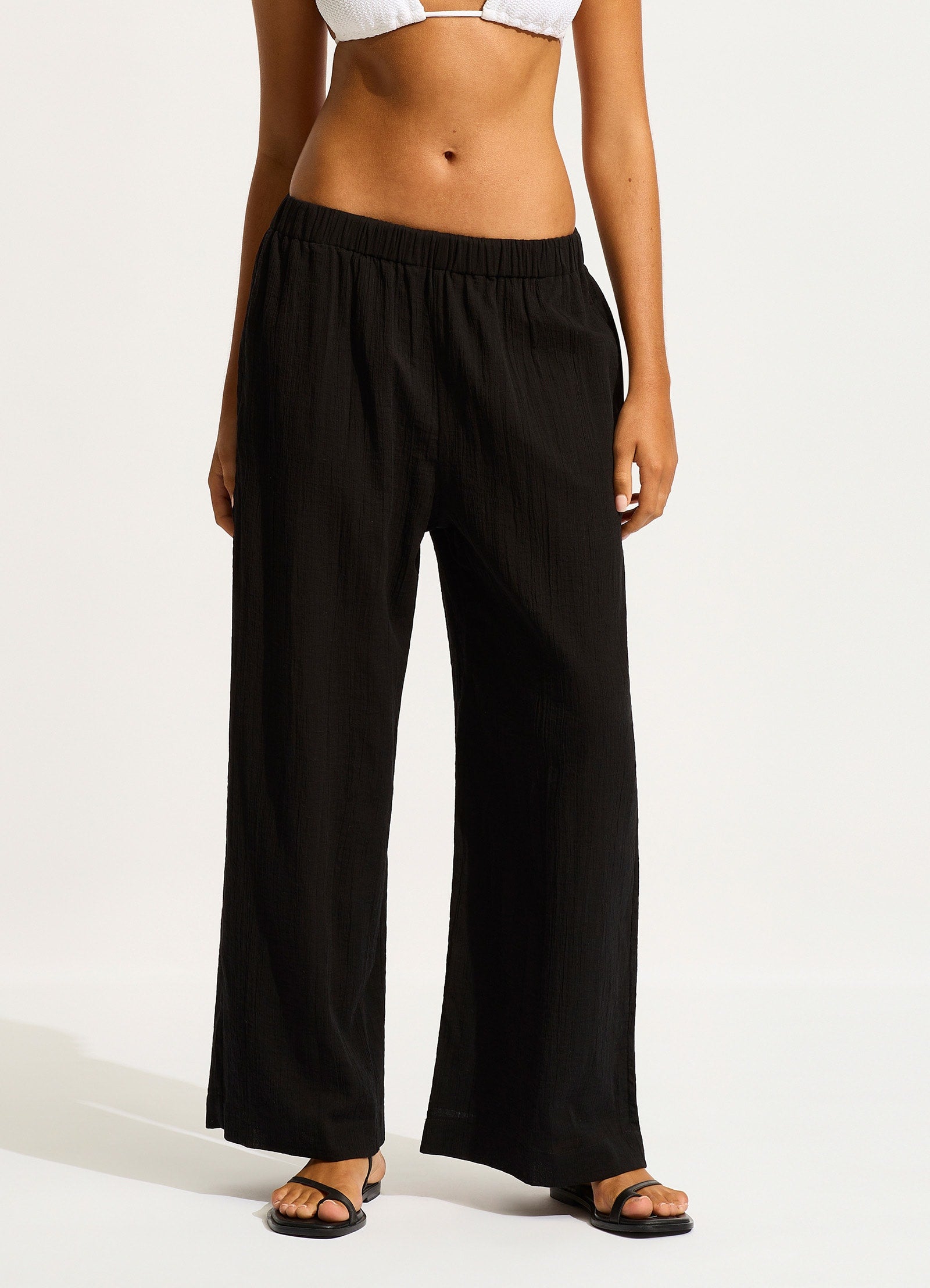 Crinkle Beach Pants for Women - Soft & Comfortable Black Casual Trousers | Perfect for Summer Vacations, Beach Outings & Relaxing at Home
