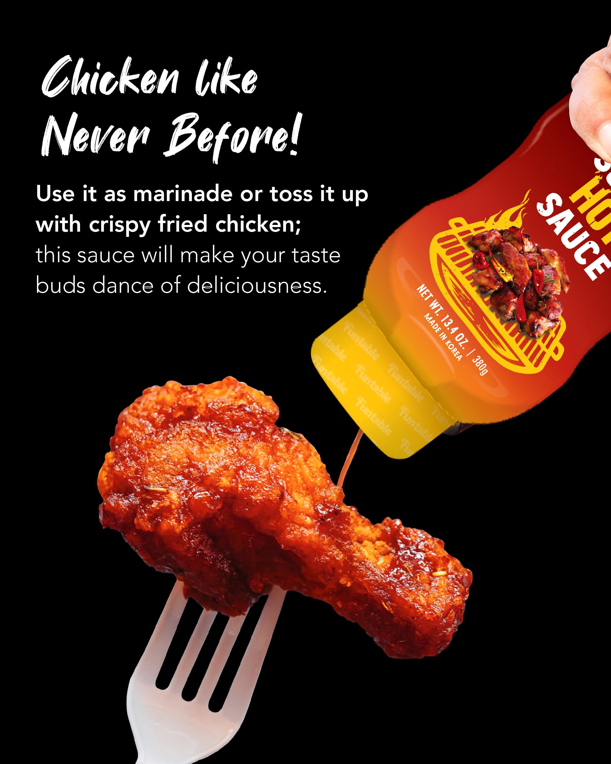Authentic Korean Hot Sauce - Spicy & Tangy Funtable Super Hot Sauce (13.4 oz) for Fried Chicken, Nuggets, Wings, Dipping & More | Perfect for BBQ, Tacos, Burgers & Asian Dishes