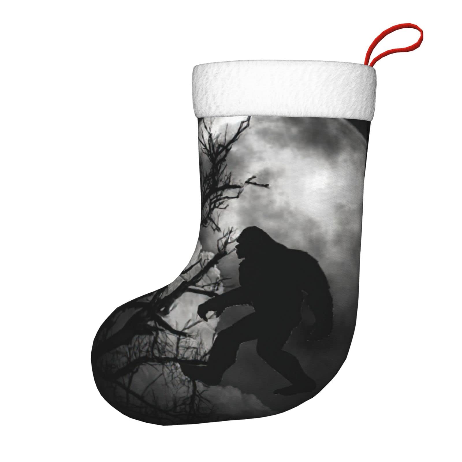 Funny Bigfoot Full Moon Personalized Christmas Stockings - Custom Holiday Decor for Fireplace, Xmas Tree & Party | Festive Stocking Hangers & Ornaments for Cozy Home Decor