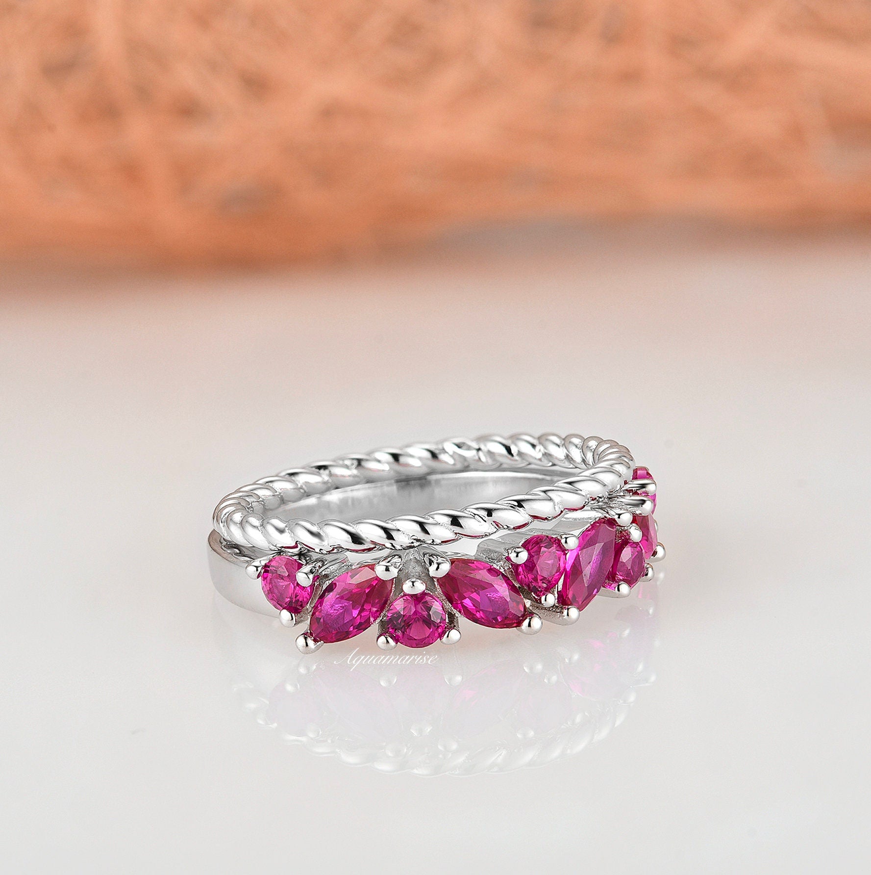 Willow Ruby Ring Set for Women - Sterling Silver 925 Stackable Rings, Elegant Gift for Valentine's Day, Anniversary, Birthday | Perfect for Everyday Wear & Special Occasions