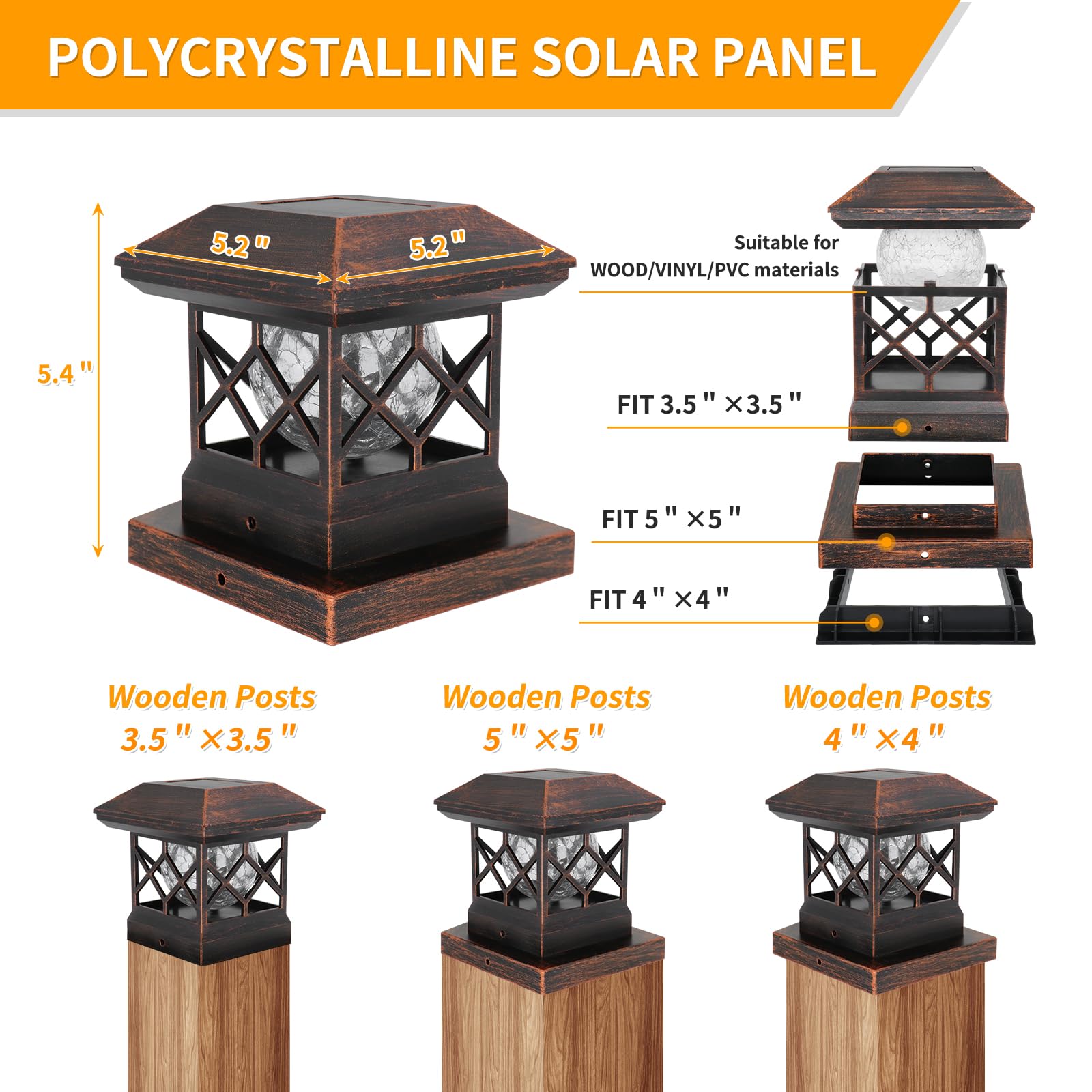 TWINSLUXES Solar Post Cap Lights Outdoor - Waterproof LED Fence Post Solar Lights for 3.5x3.5/4x4/5x5 Wood Posts - Perfect for Patio, Deck, Garden, Pathway, and Driveway Decoration & Lighting