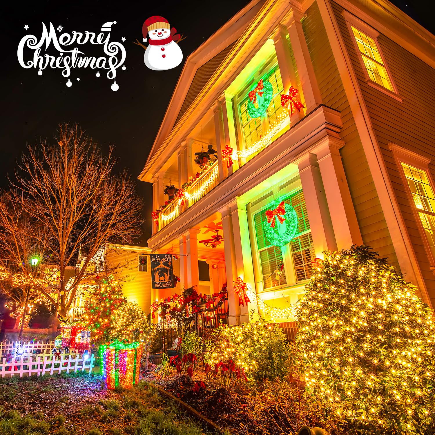 JMEXSUSS 360 LED Net Lights Outdoor - 12ft x 5ft Christmas Mesh Lights with Warm White Glow, Connectable Plug-in Design for Bushes, Trees & Holiday Decor (Transparent Wire) - Perfect for Christmas Tree Decoration, Garden Lighting, and Outdoor Holiday Displays