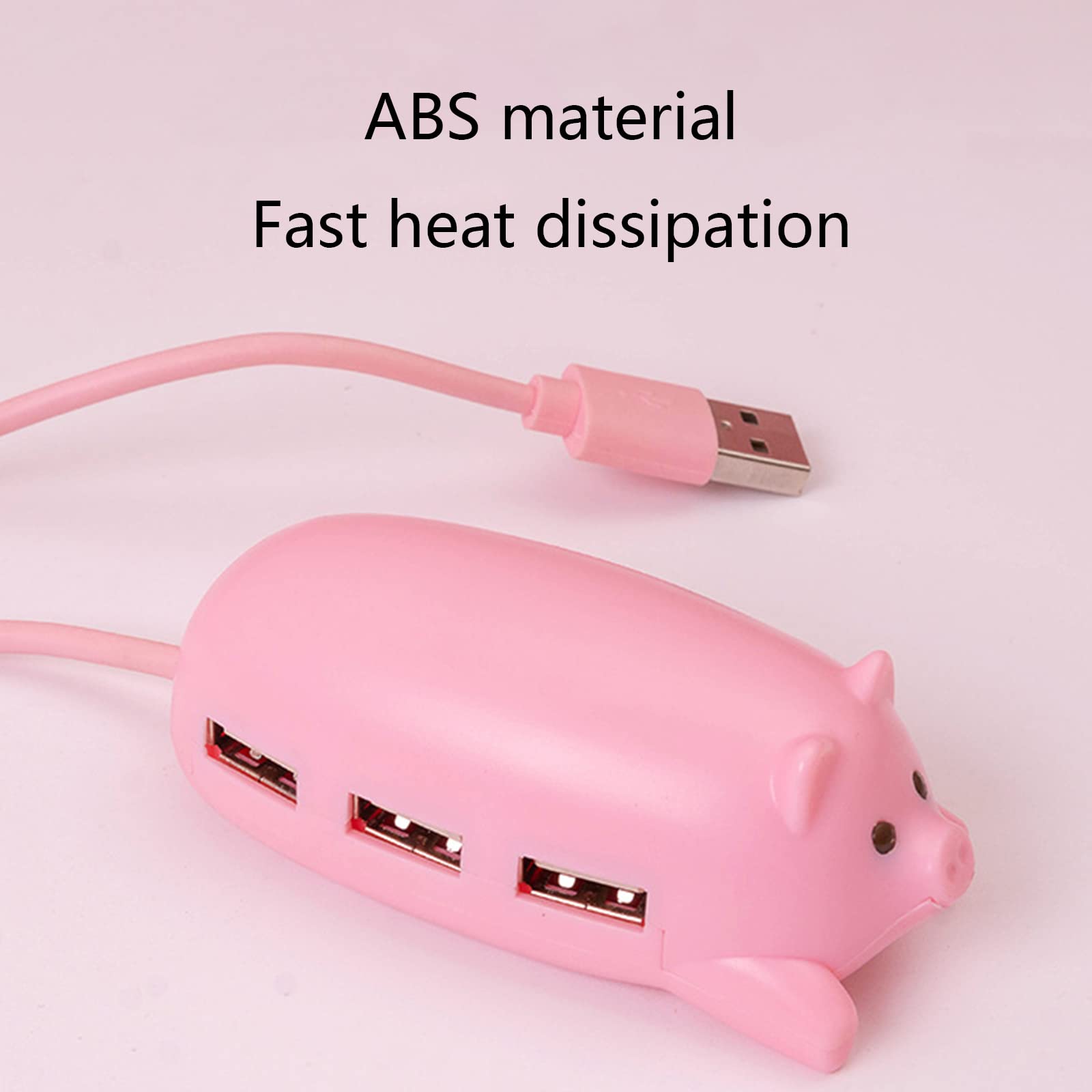 YIGZYCN 3-Port USB 2.0 Hub Splitter - Pink Pig Cartoon Design for Laptop, Computer, PC - Connect Keyboard, Mouse & More - Portable USB Extender Adapter for Home, Office & Travel Use