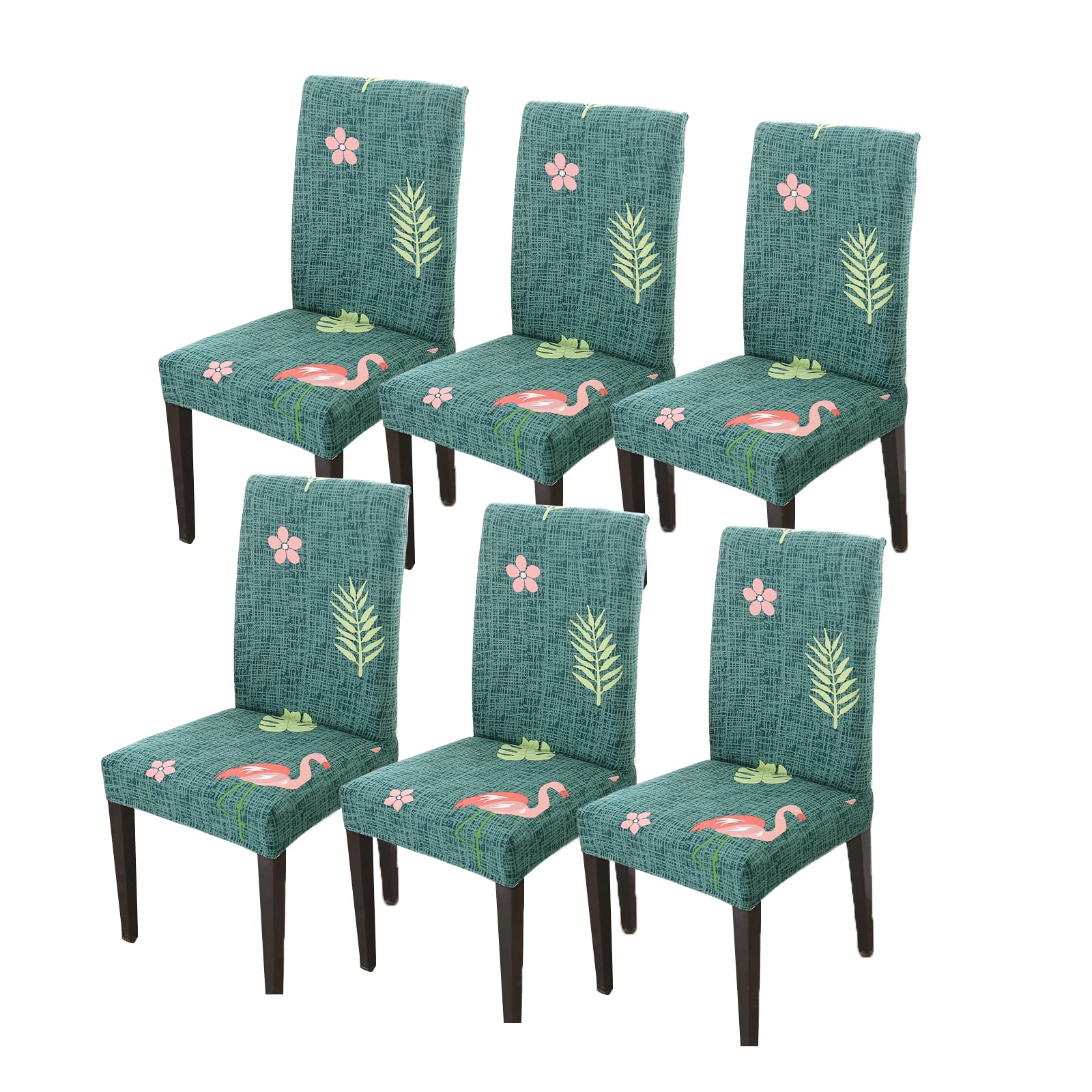 CAPSCEOLL Stretchable Washable Palm Leaf Chair Slipcovers - Set of 6 Removable Chair Protectors for Living Room, Dining Room & Outdoor Use
