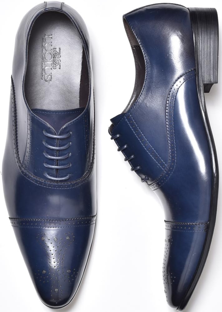 Premium Men's Leather Cap-Toe Medallion Lace-up Dress Shoes - Black, Brown, Coffee, Dark Navy | Formal Business, Wedding & Office Wear