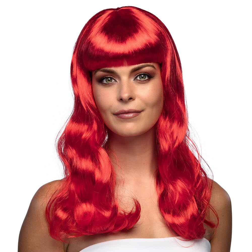 Stylish Long Red Wig with Fringe - Natural Looking Synthetic Hair for Cosplay, Halloween & Costume Parties - Perfect for Women's Fashion & Daily Wear