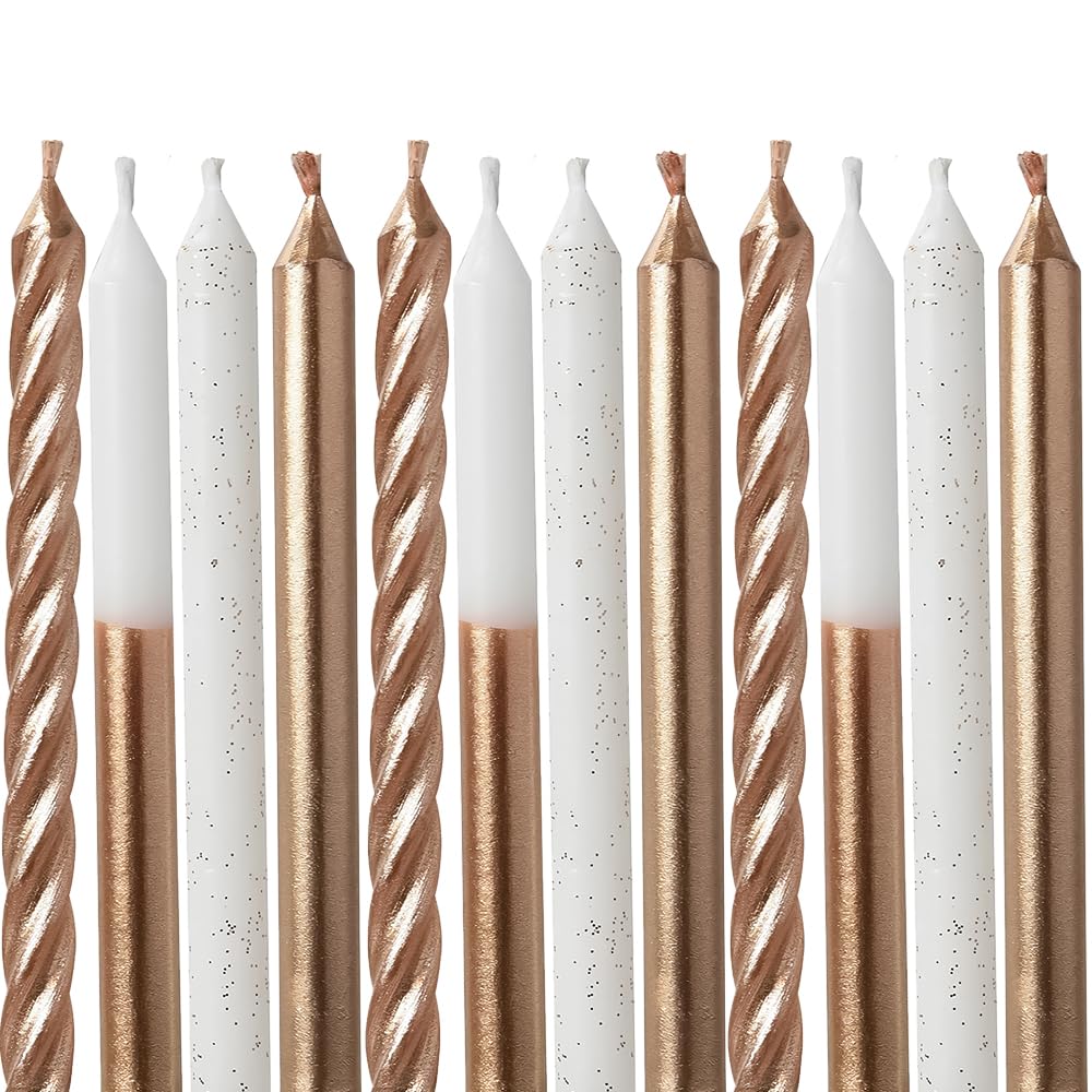 Rose Gold Metallic Candles Set of 12 (3.25 Inch) - Elegant Decorative Candles for Weddings, Anniversaries, Birthday Parties & Home Decor - Premium Scented Candles for Romantic Ambiance & Special Occasions