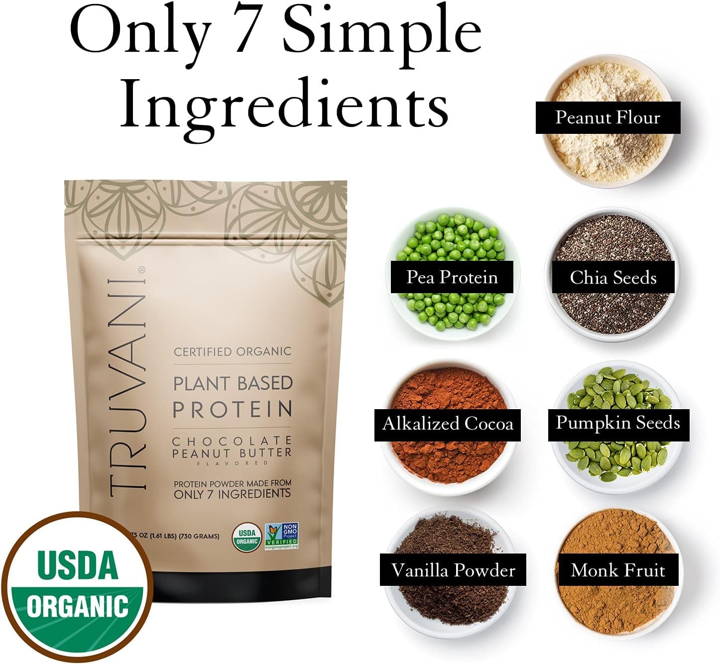 Truvani Vegan Pea Protein Powder - Chocolate Peanut Butter Flavor | 20g Organic Plant-Based Protein per Serving | 20 Servings | Keto, Gluten-Free & Dairy-Free | Low Carb, No Added Sugar | Perfect for Smoothies, Baking & Post-Workout Recovery