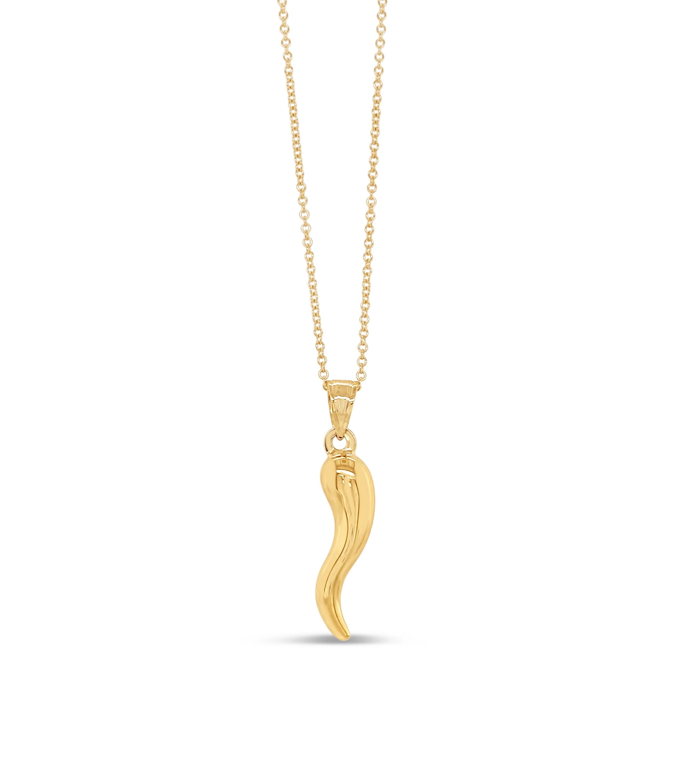 14K Gold Italian Horn Cornicello Charm Pendant Necklace for Men & Women - Hypoallergenic 14K Gold Chain with Lobster Clasp - Perfect for Everyday Wear, Gifts & Protection Jewelry