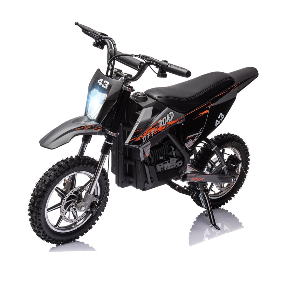 GARVEE 36V Kids Electric Dirt Bike - 350W Motor, 15.5MPH Speed, LED Lights, 175lbs Weight Capacity (Black) | Perfect for Off-Road Adventures, Backyard Riding & Outdoor Fun for Kids Ages 6-12