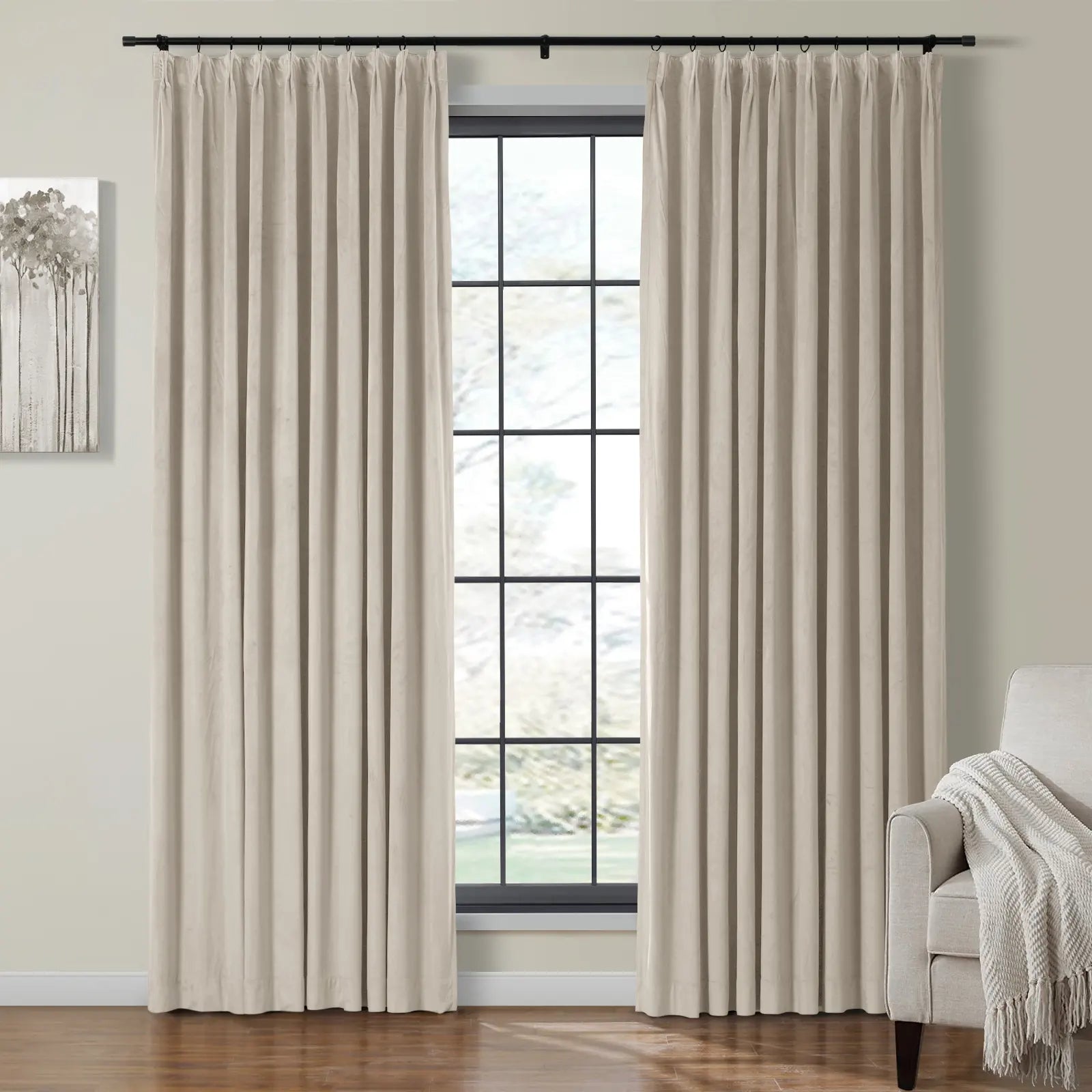 Luxury Velvet Pinch Pleat Thermal Blackout Curtains - Insulated Drapes for Bedroom & Living Room - Noise Reducing & Energy Efficient Window Treatments