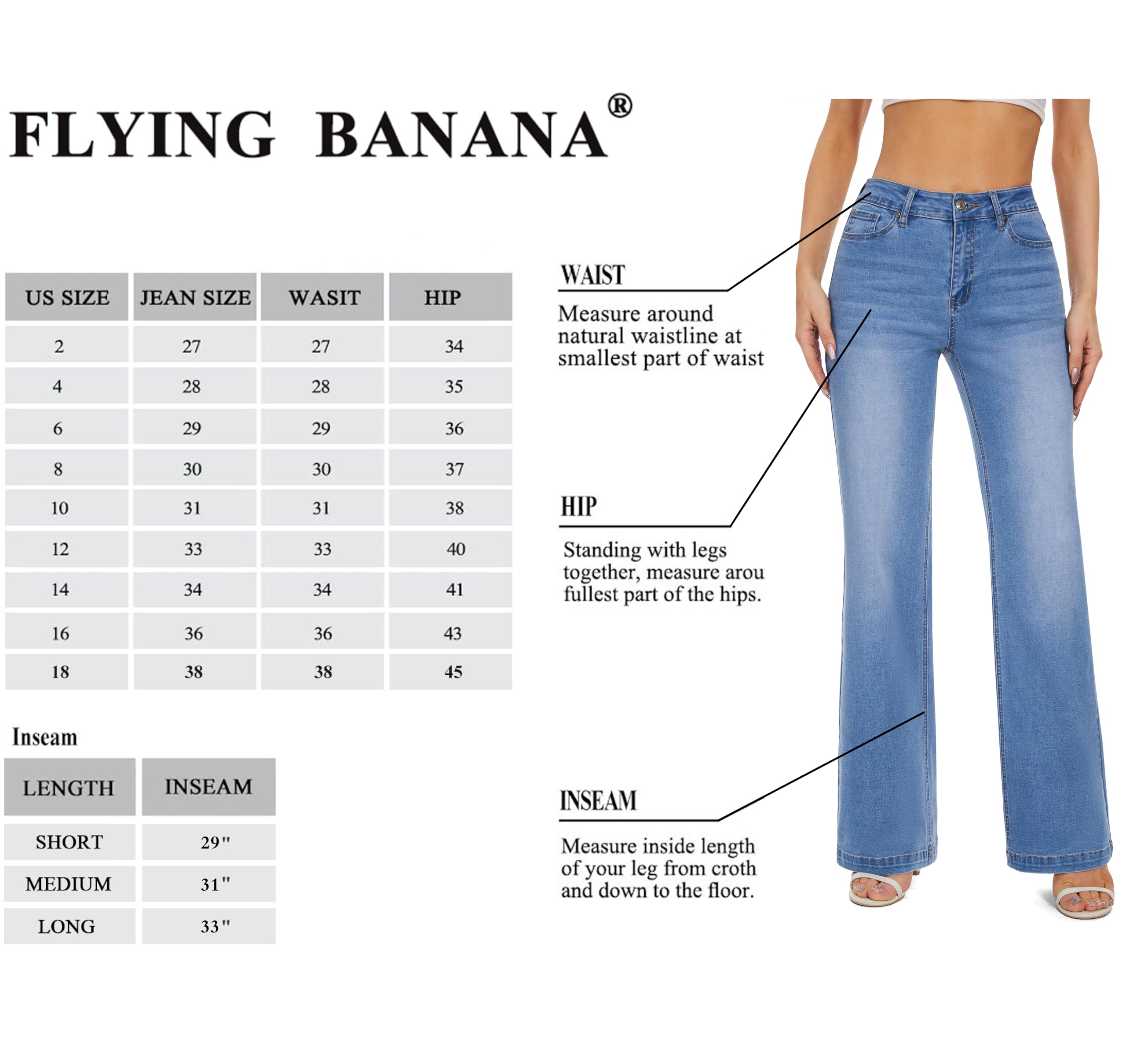 FLYING BANANA Women's High Waisted Wide Leg Baggy Stretch Denim Jeans - Comfortable & Stylish for Casual Wear, Work & Everyday Outfits