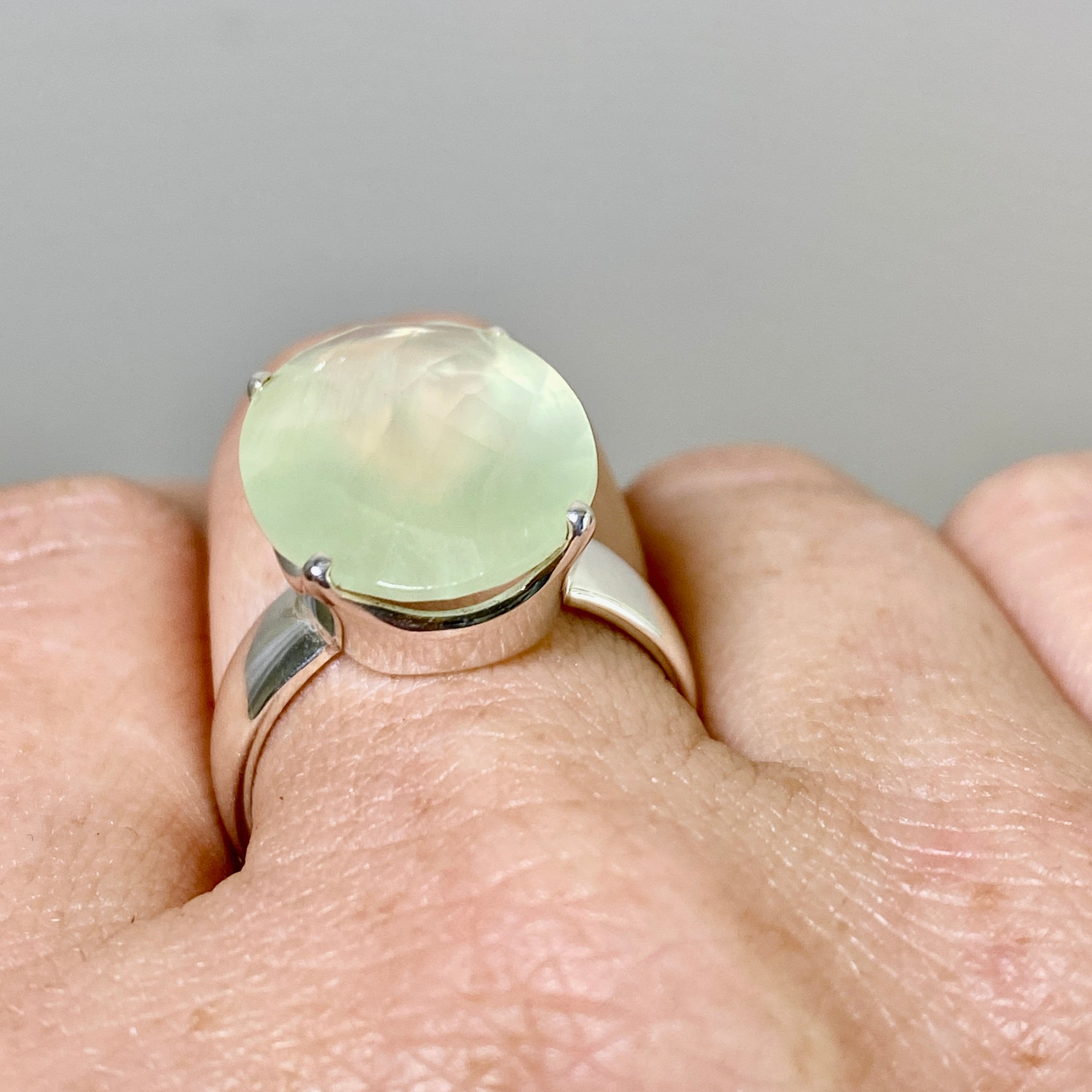 Prehnite Oval Checkerboard Faceted Ring Size 9 - Dainty Gemstone Jewelry for Women - Perfect for Engagement, Wedding & Everyday Wear