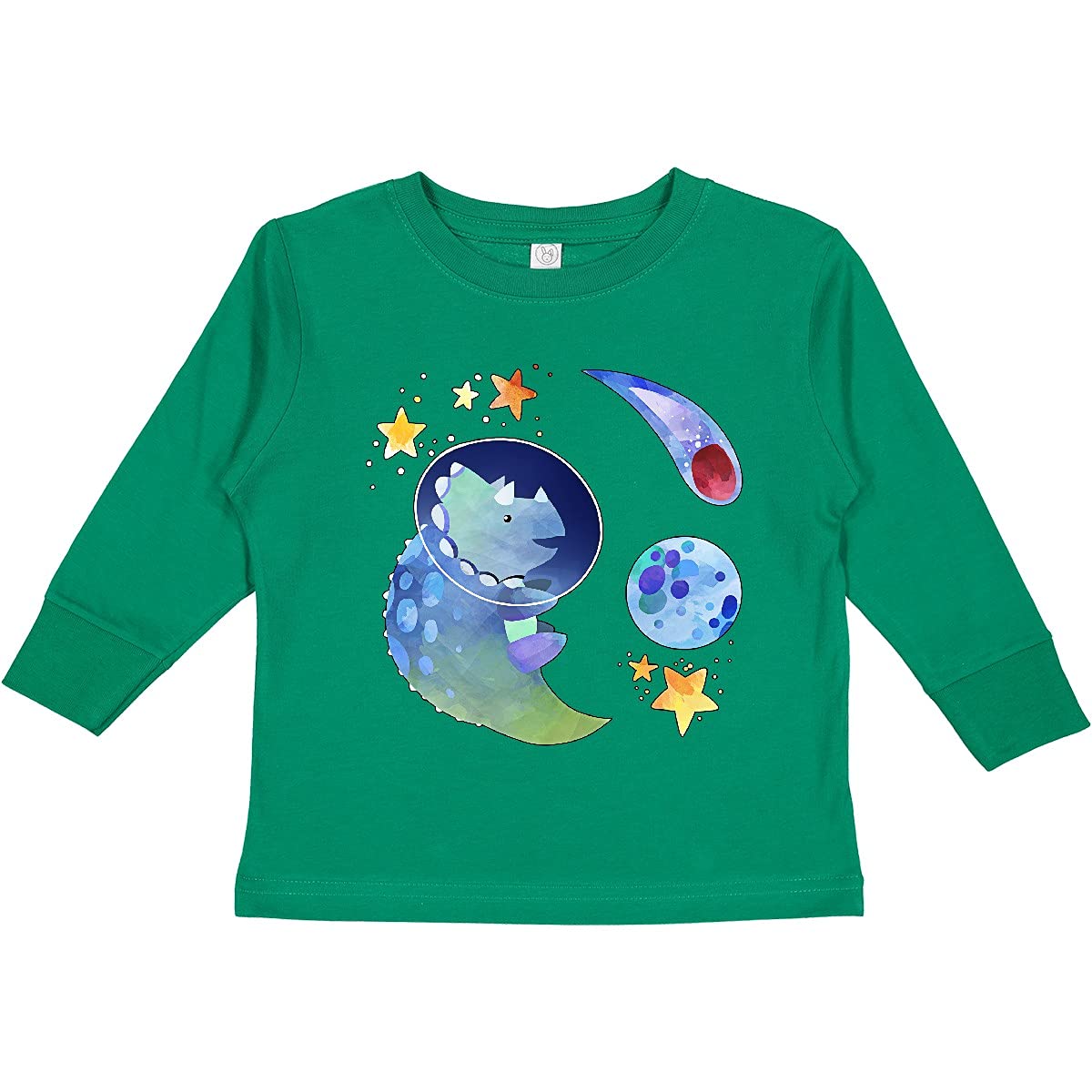 Inktastic Triceratops in Space with Planets - Dinosaur Toddler Long Sleeve T-Shirt for Boys & Girls - Cute Dino Graphic Tee for Kids Playdates, Preschool & Birthday Parties