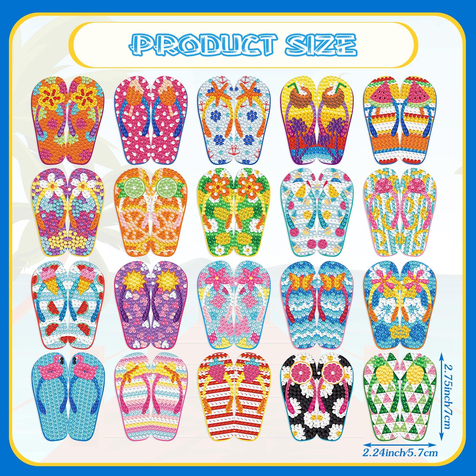 Karenhi 20 Pcs Diamond Painting Keychain Kits - DIY Flip Flop Shaped Keyrings with Sparkling Rhinestones for Adults & Beginners | Perfect for Summer Beach Parties, Gift Giving & Craft Decorations