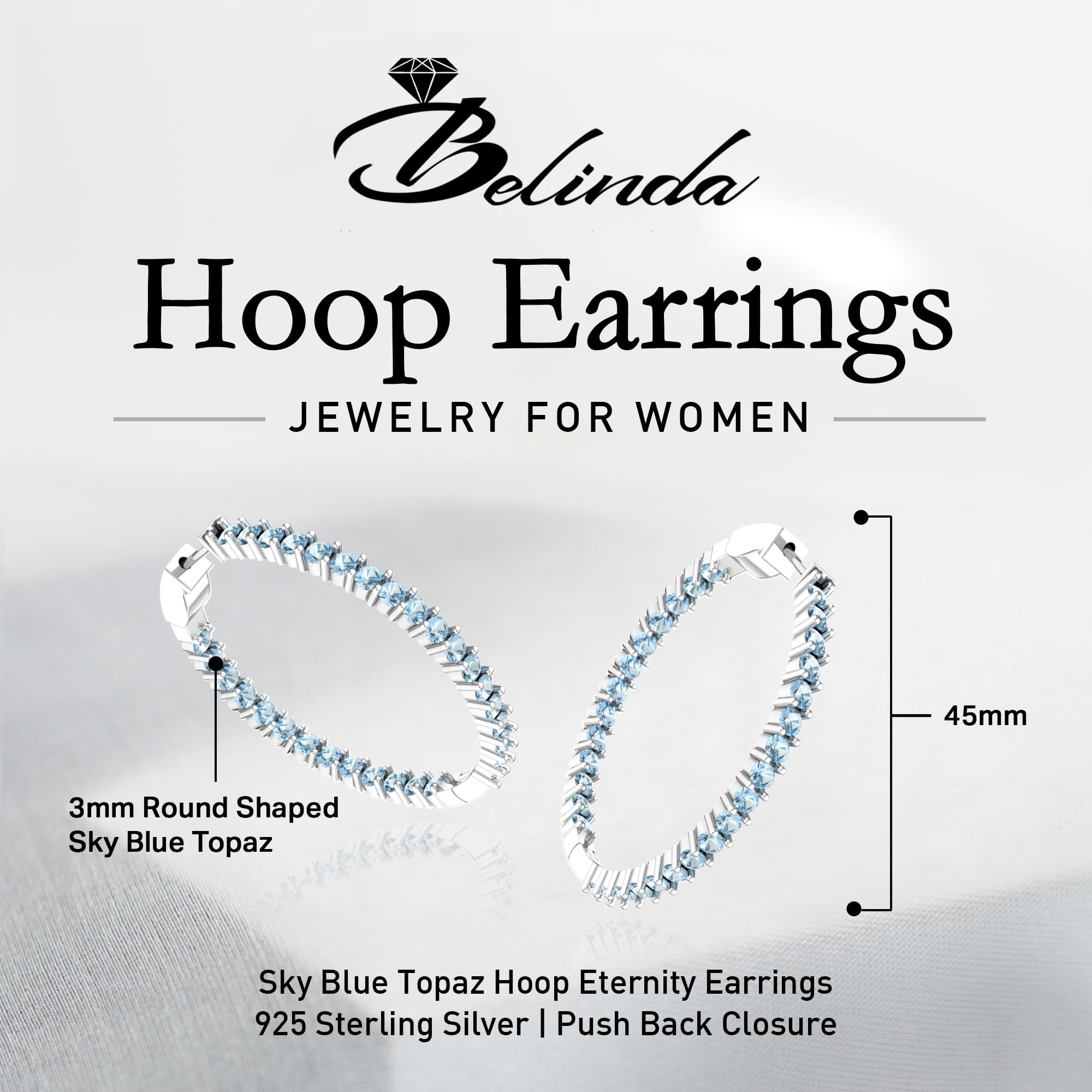 62 Color Gemstone Hoop Earrings for Women - 925 Sterling Silver Birthstone Eternity Earrings with Push Back Closure (1.73