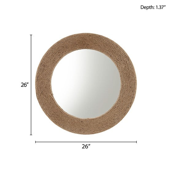 Natural Jute Rope Round Wall Mirror 26 Inch - Boho Coastal Home Decor for Living Room, Bedroom, or Bathroom