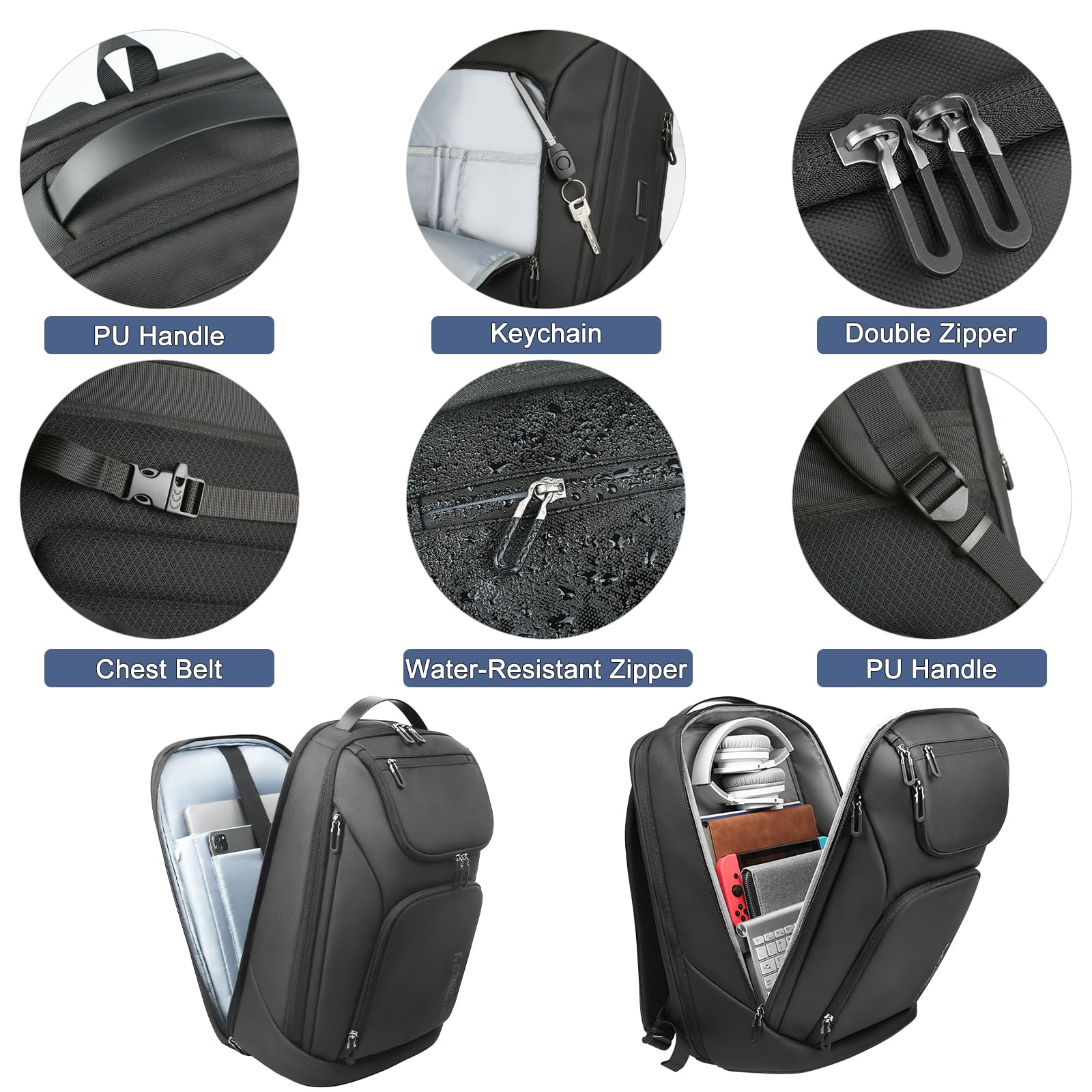 Anti-Theft Business Smart Backpack for Men - 17.3 Inch Laptop Backpack with USB Charging Port, Water-Resistant & Durable 30L Travel Backpack for College, Work & Commuting - Black