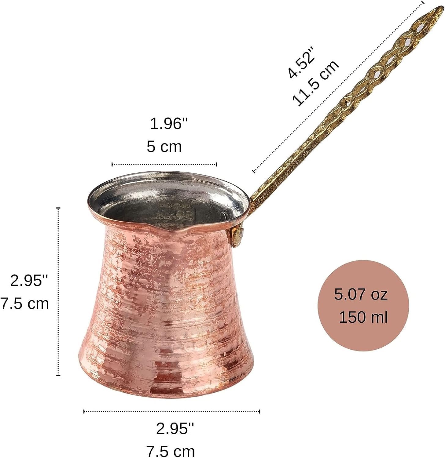 Authentic DESTALYA Turkish Coffee Pot - Handcrafted Hammered Copper Cezve for Greek & Arabic Coffee | Stovetop Brewer with Metal Handle | Perfect for Home Brewing, Camping & Gift Giving