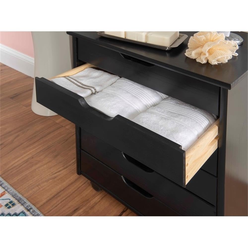 Black 6-Drawer Wooden Rolling Storage Cart with Wheels - Organizer for Bedroom, Closet, Office & Kitchen - Mobile Storage Solution for Home & Office