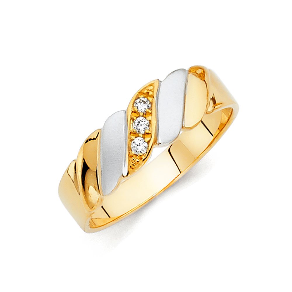 14K White & Yellow Gold Two-Tone Men's Ring with Round Cubic Zirconia - Anniversary Wedding Band for Him - Perfect for Engagements, Proposals & Special Occasions