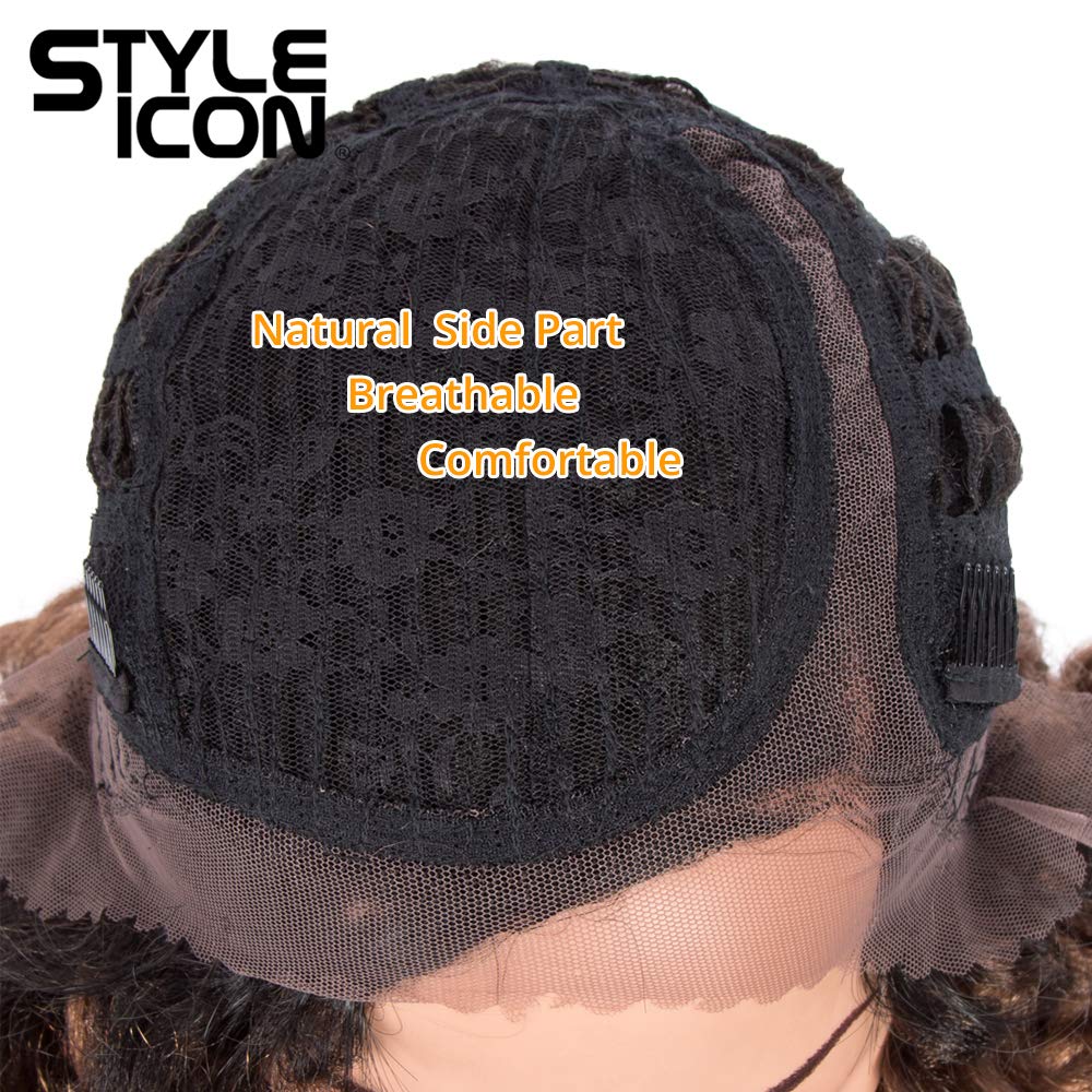 13 Inch Short Curly Afro Wigs for Black Women - Lace Front Side Part Synthetic Ombre Blonde Wig (OT30) | Perfect for Cosplay, Daily Wear & Special Occasions