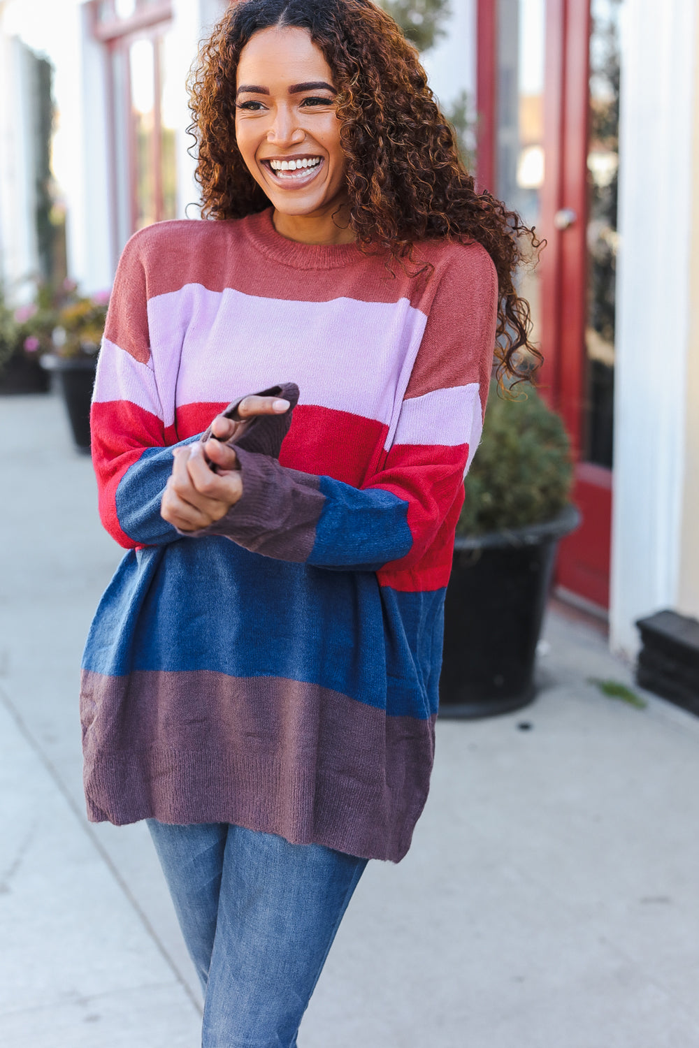 Lilac Multi Stripe Ribbed Knit Sweater Pullover for Women - Soft & Cozy Winter Fashion - Perfect for Casual Outfits, Office Wear & Date Nights
