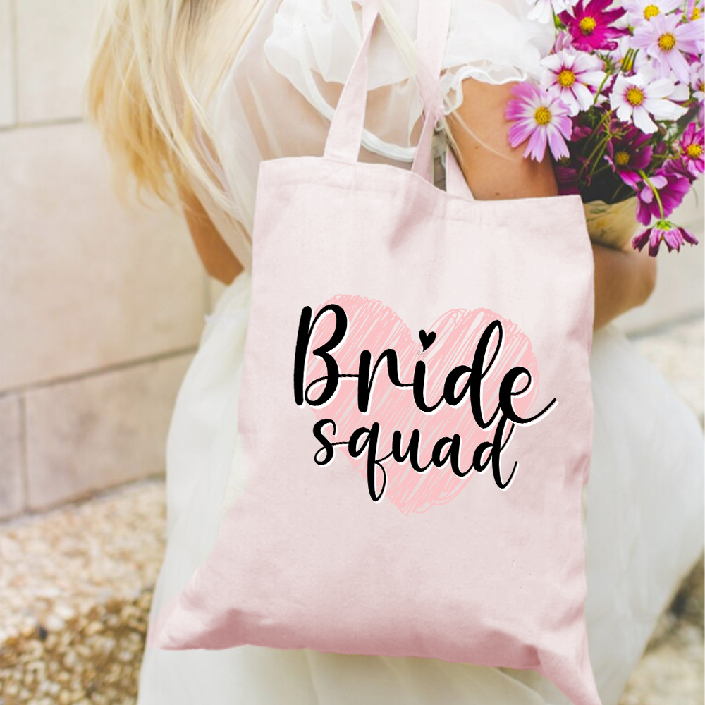 Bride Squad Heart Tote Bag - Wedding Party Gift for Bridesmaids, Bachelorette, Bridal Shower - Perfect for Beach, Travel & Shopping