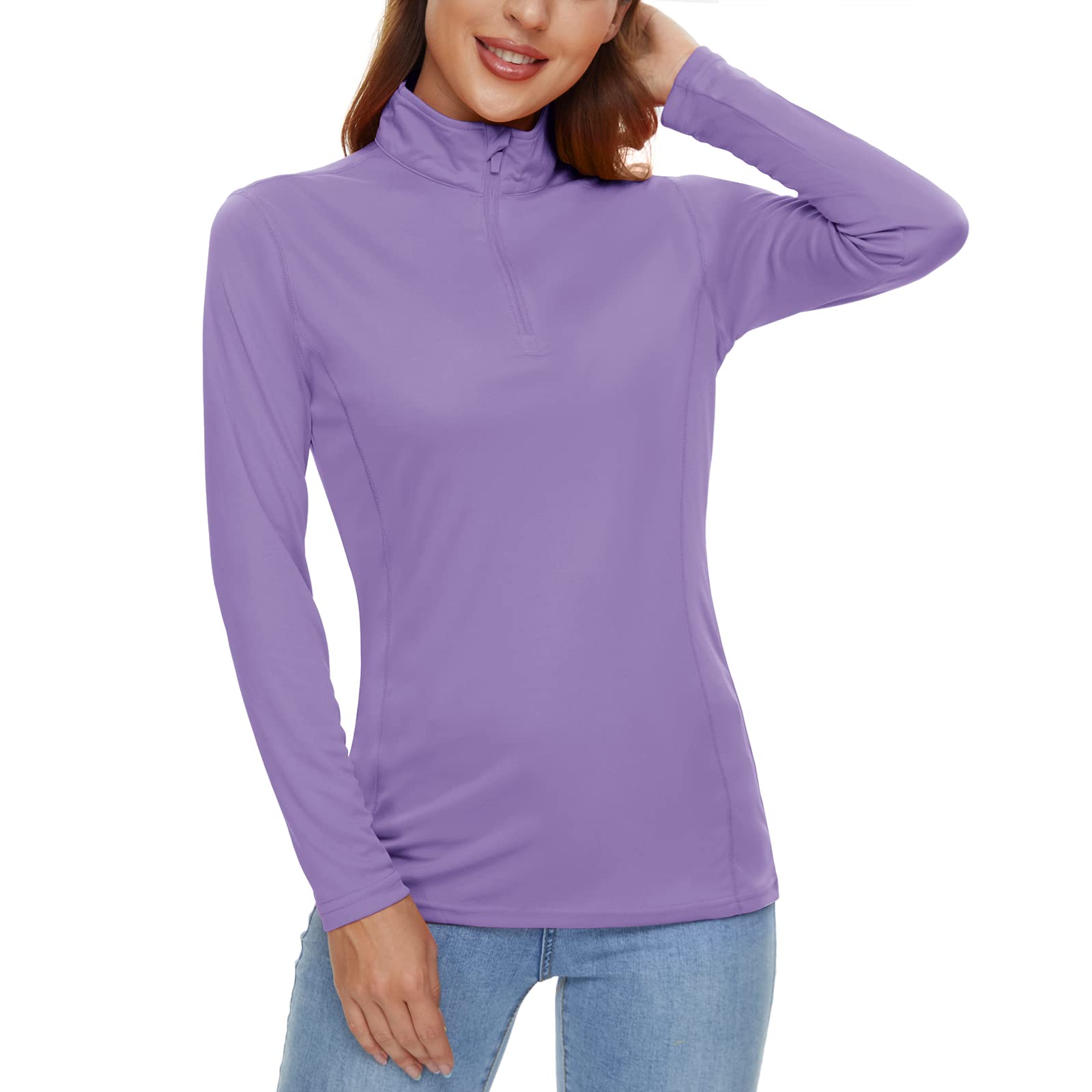 CRYSULLY Women's UPF 50+ Sun Protection Long Sleeve Shirt - 1/4 Zip Quick Dry Hiking Top for Summer Outdoor Activities, Camping & Travel