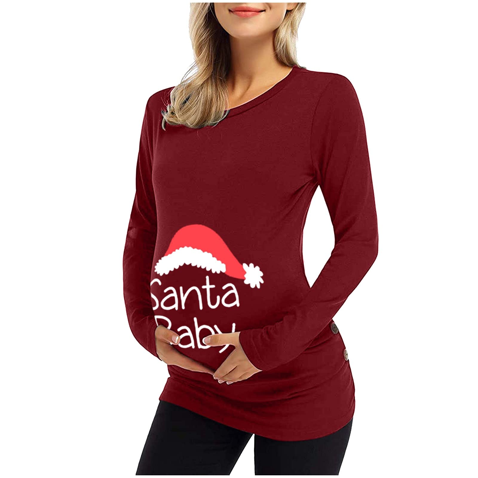 Vintage Christmas Print Long Sleeve Mini Dress - Casual Maternity Tunic Top for Women | Holiday Party, Family Gathering & Pregnancy Photoshoot Outfit