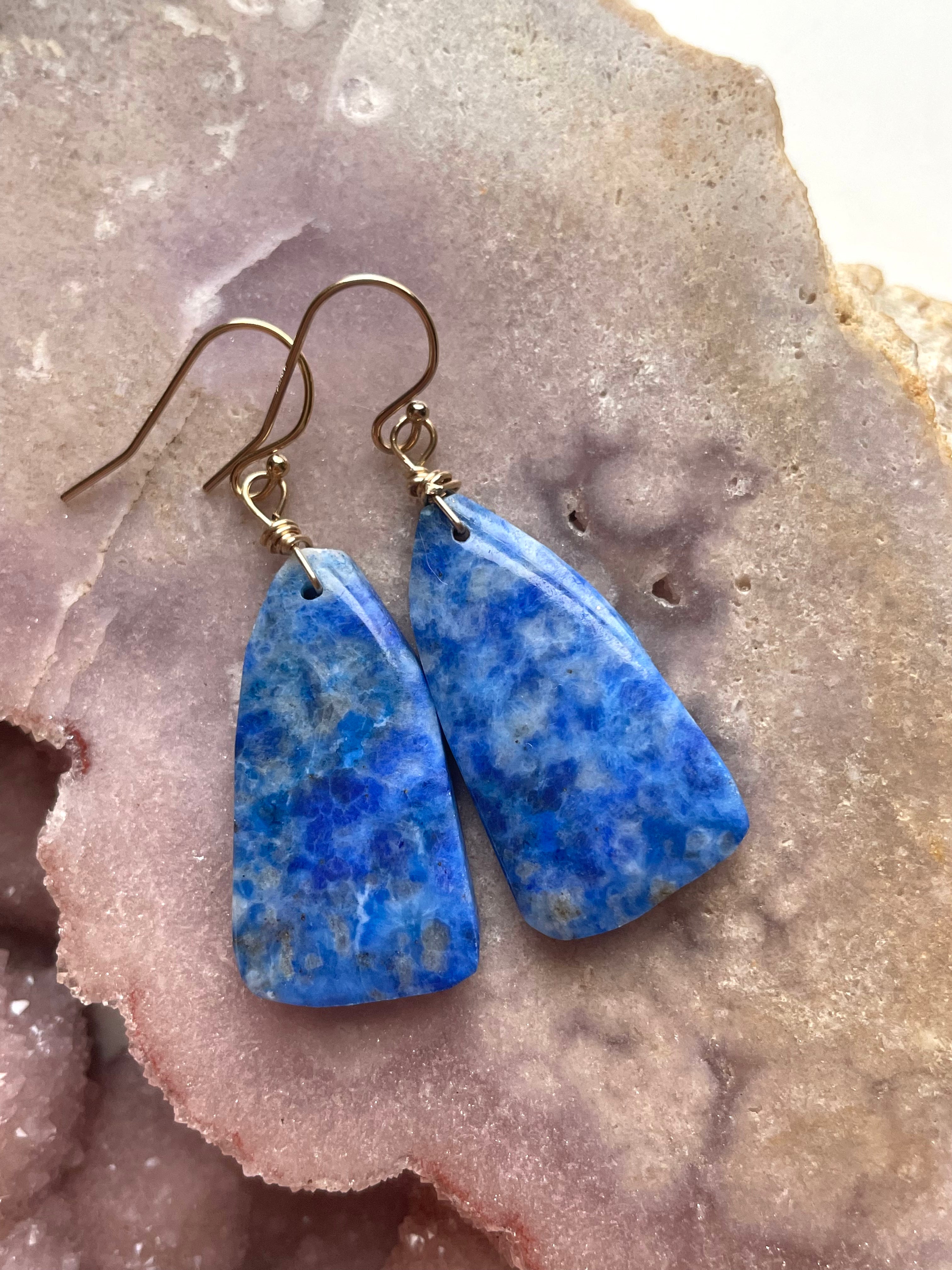 Lapis Lazuli Statement Earrings - 14K Gold Filled Dangle Earrings for Women | Elegant Boho Jewelry Gift for Birthday, Wedding & Party