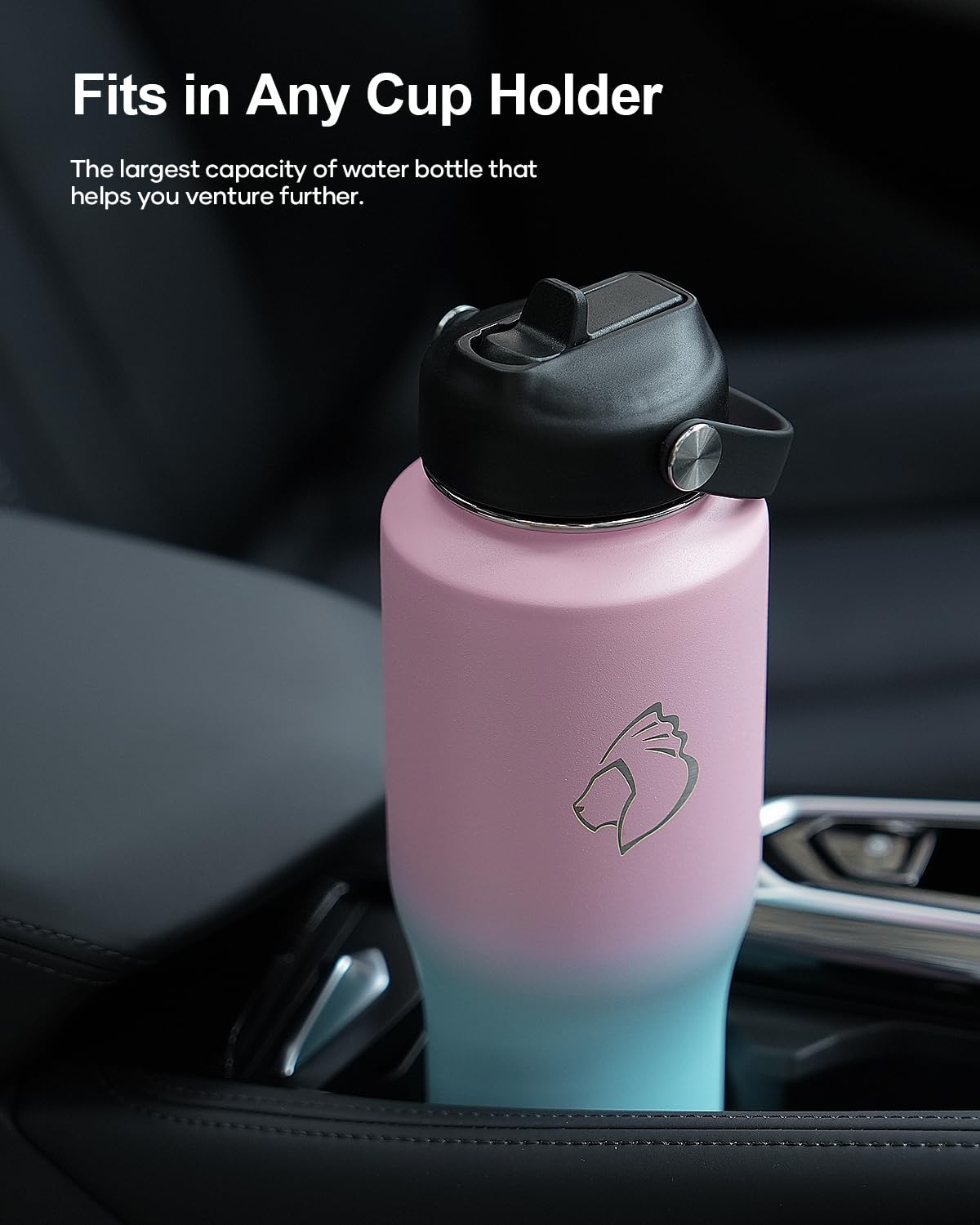 BUZIO 32oz Stainless Steel Vacuum Insulated Water Bottle - Keeps Drinks Cold 48 Hours & Hot 24 Hours - Leakproof Travel Tumbler with Straw Lid & Flex Cap - Fits Car Cup Holders - Bubble Gum Color - Perfect for Gym, Hiking, Office & Outdoor Activities