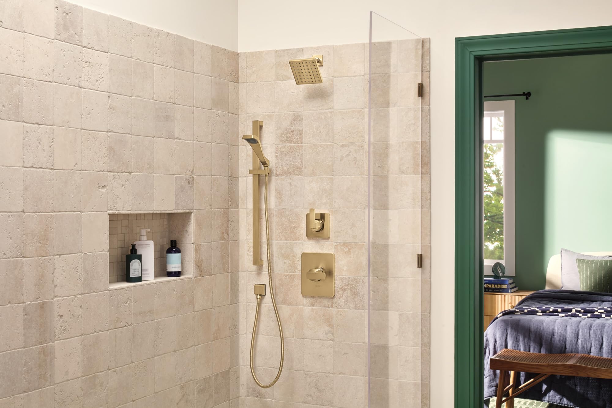 Delta 14 Series Velum Single-Function Tub and Shower Faucet Set in Champagne Bronze - T14437-CZ Shower Trim Kit with Handle (Valve Not Included) | Bathroom Upgrade for Modern Homes, Luxury Spa Experience