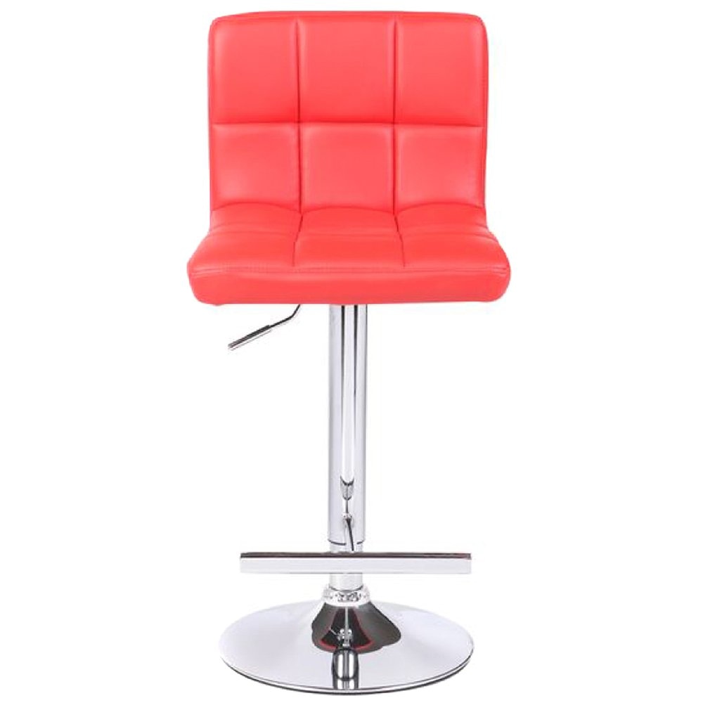 2X Red Bar Stools - Adjustable Height Faux Leather Swivel Chairs with Chrome Base & Gas Lift Mechanism - Perfect for Kitchen Islands, Home Bars & Modern Dining Areas
