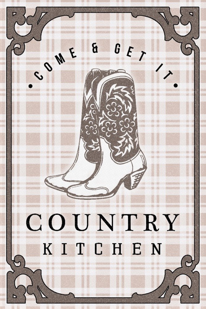 16x24 Country Kitchen Cowboy Boots on Plaid - Premium Metal Wall Art Decor for Western Home & Ranch Style - Durable Aluminum Sign for Kitchen, Bar, Office & Man Cave