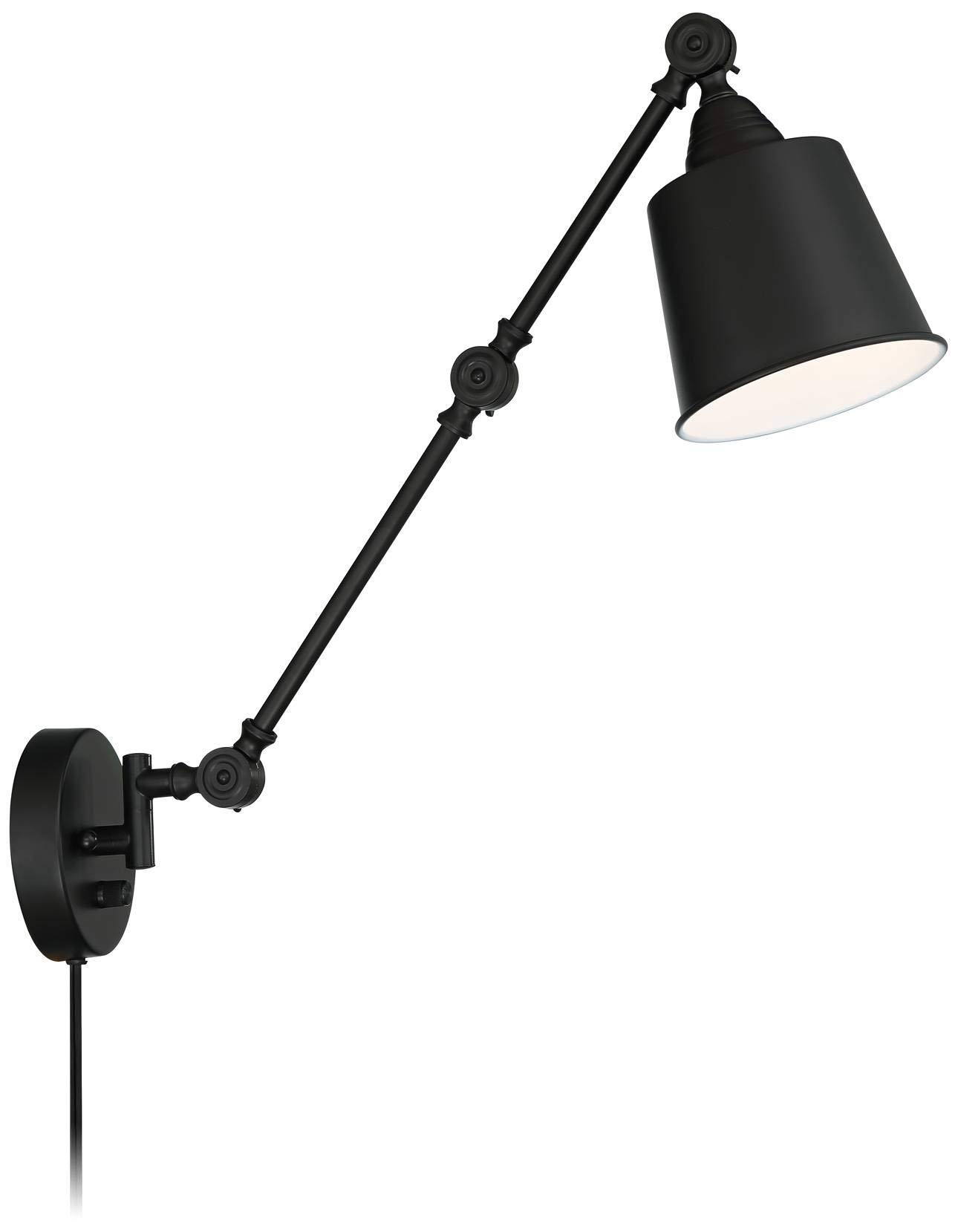 360 Lighting Mendes Modern Industrial Swing Arm Adjustable Wall Mounted Plug-in Lamps - Set of 2 Black Metal Down Light Fixtures for Bedroom, Living Room, Hallway & Dining Room - Perfect for Reading, Bedside Lighting & Home Decor