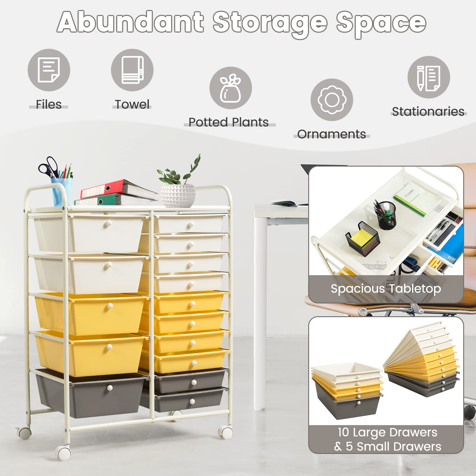 15-Drawer Rolling Storage Cart with Removable Drawers & Sturdy Steel Frame - Multipurpose Utility Organizer with Smooth-Gliding Wheels & Ergonomic Handle - Perfect for Home Organization, Classroom Supplies, Office Storage & Retail Displays