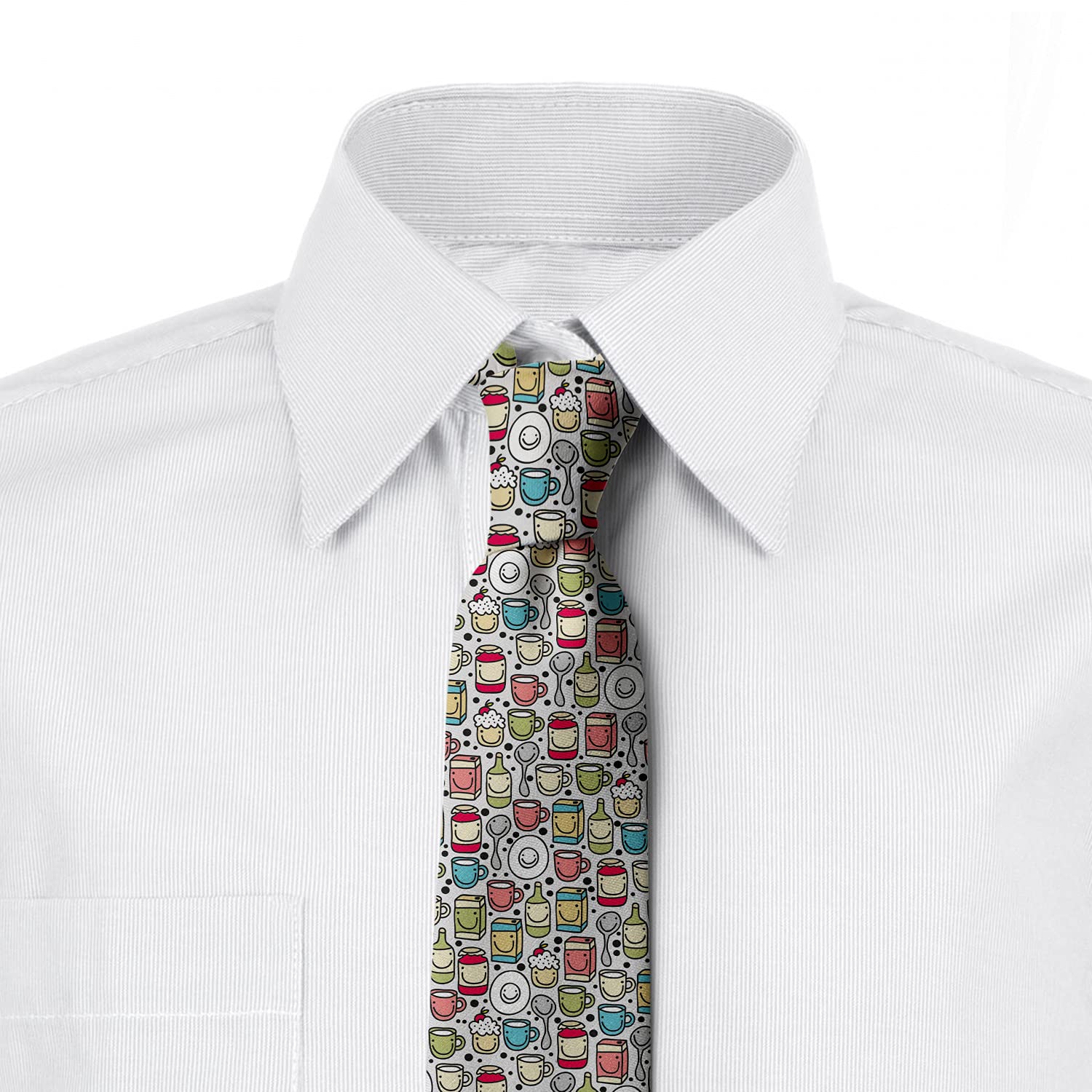 Ambesonne Multicolor Coffee Mugs & Milk Bottles Print Necktie - 3.7